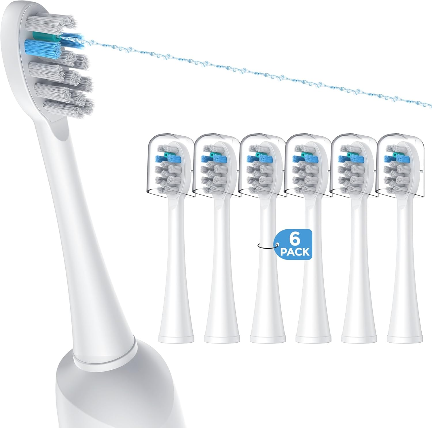 Fitmount 6 Pack Toothbrush Replacement Heads Compatible with Waterpik Sonic Fusion 2.0, Fitmount Flossing Brush Head Fit for Water-Pic SF-01W SF-02W and 2.0 SF-03 SF-04