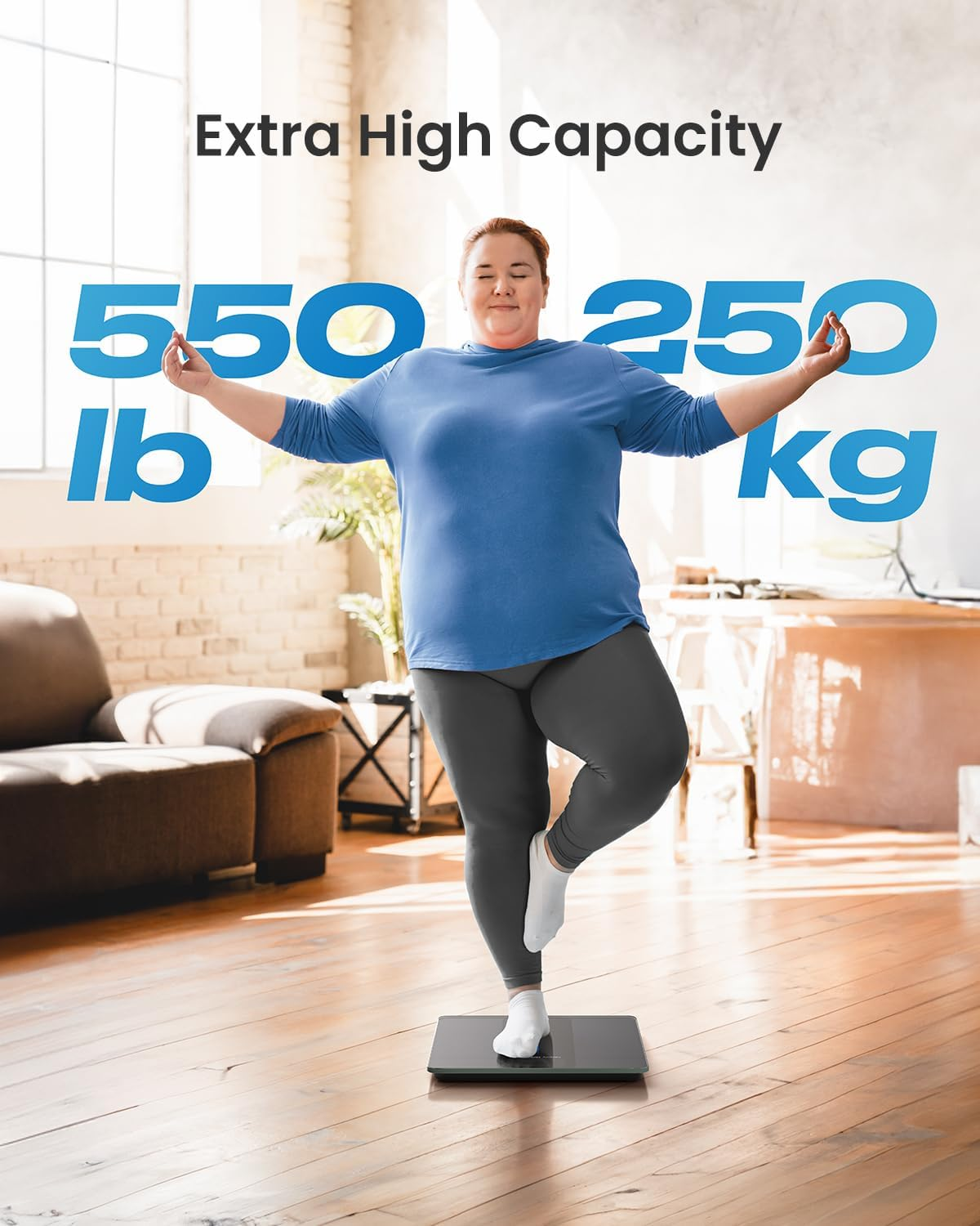 RENPHO Personal Scales Digital Test Winner 2024, Max 250 Kg, Persons with Extremely High Load Capacity, Large Platform, Large LED Display, Highest Accuracy up to 50 G, 33 X 30 Cm, Core 1 L image number 4