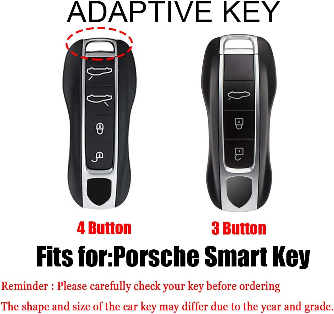 HIBEYO Key Fob Cover Compatible with Porsche Cayenne Macan Panamera Boxster 911 Carrera Tayca ABS Key Holder Accessories Smart Remote Auto Key with Keychains-Leather Key Chain(Black) image number 2