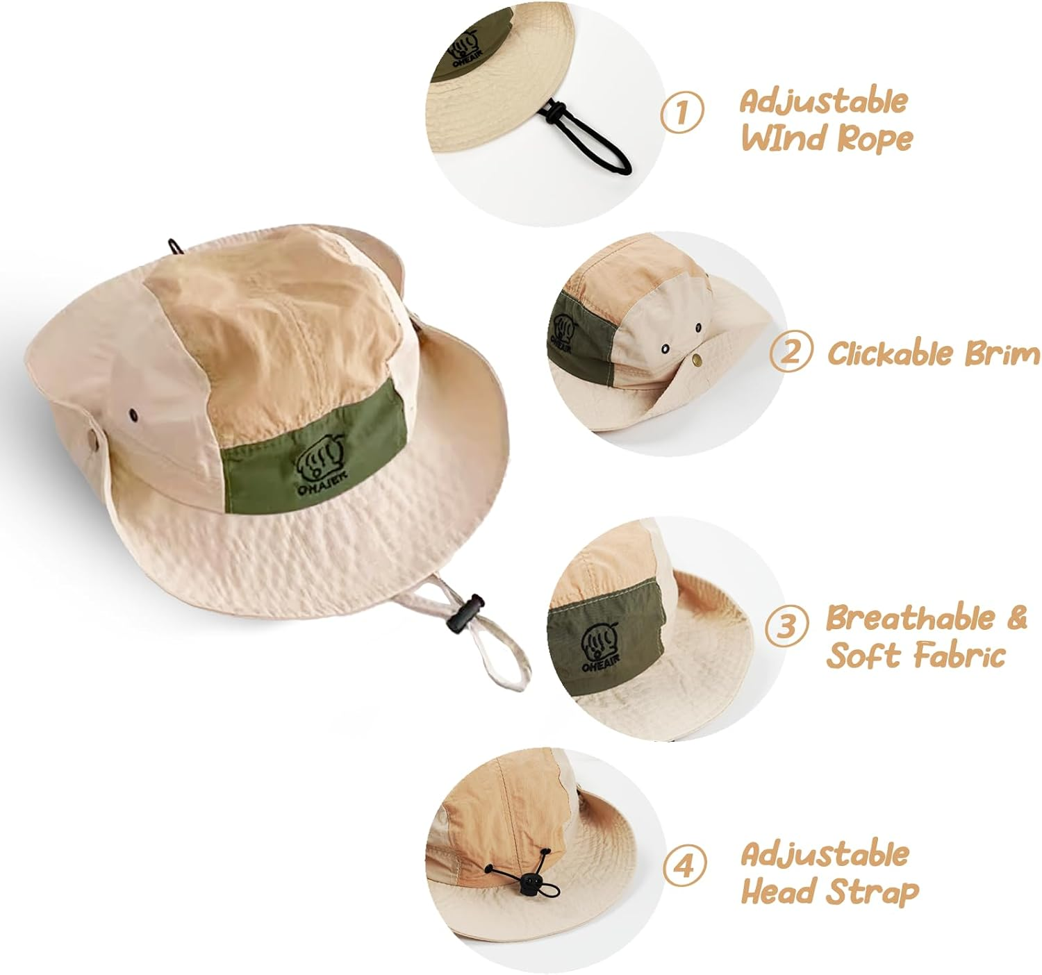 Wholly Good Goods Baby Toddler Kids Sun Hat Bucket Hat Adjustable Chin Strap Lightweight Outdoor Sun Protection Cap Boys Girls 0-7 Years, Perfect for Camping, Hiking, Fishing image number 4