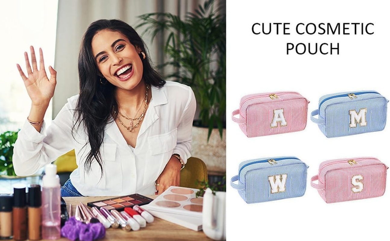 Personalized Initial Makeup Bag, A-Z Large Travel Make up Bags, Cute Pink Letter Bag Preppy Monogram Bag Organizer Bride Bridesmaid Cosmetic Bag Gifts (Pink, G, One Size) image number 1