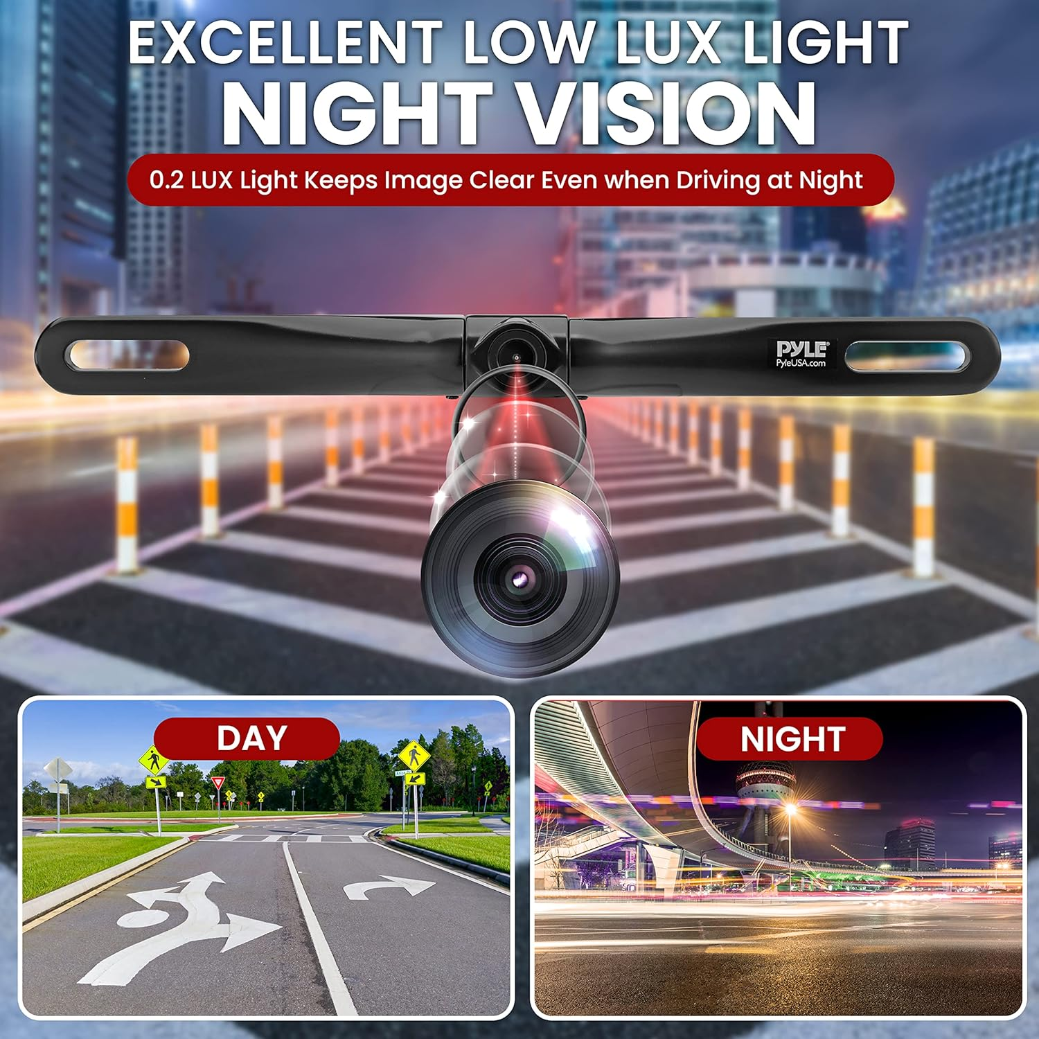 Pyle PLCM18BC License Plate Mount Rear View Backup Parking Reverse Camera, Built-In Distance Scale Lines, Night Vision Waterproof Cam, Zinc Black Chrome - Chrome image number 3