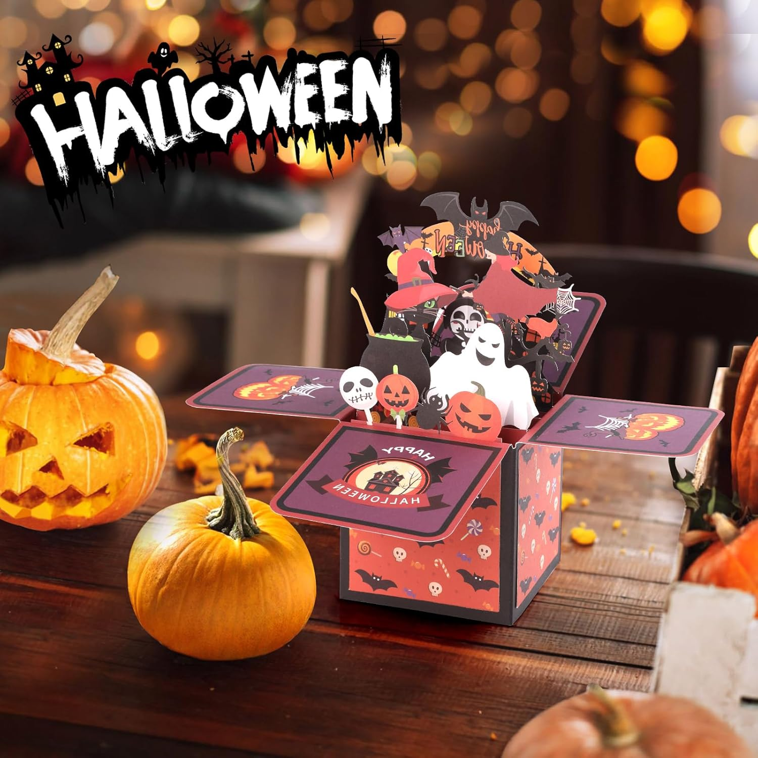 Bighan Pop up Halloween Card, 3D Halloween Greeting Boxed Cards Halloween Card for for Kids Men and Women Family (C) image number 2