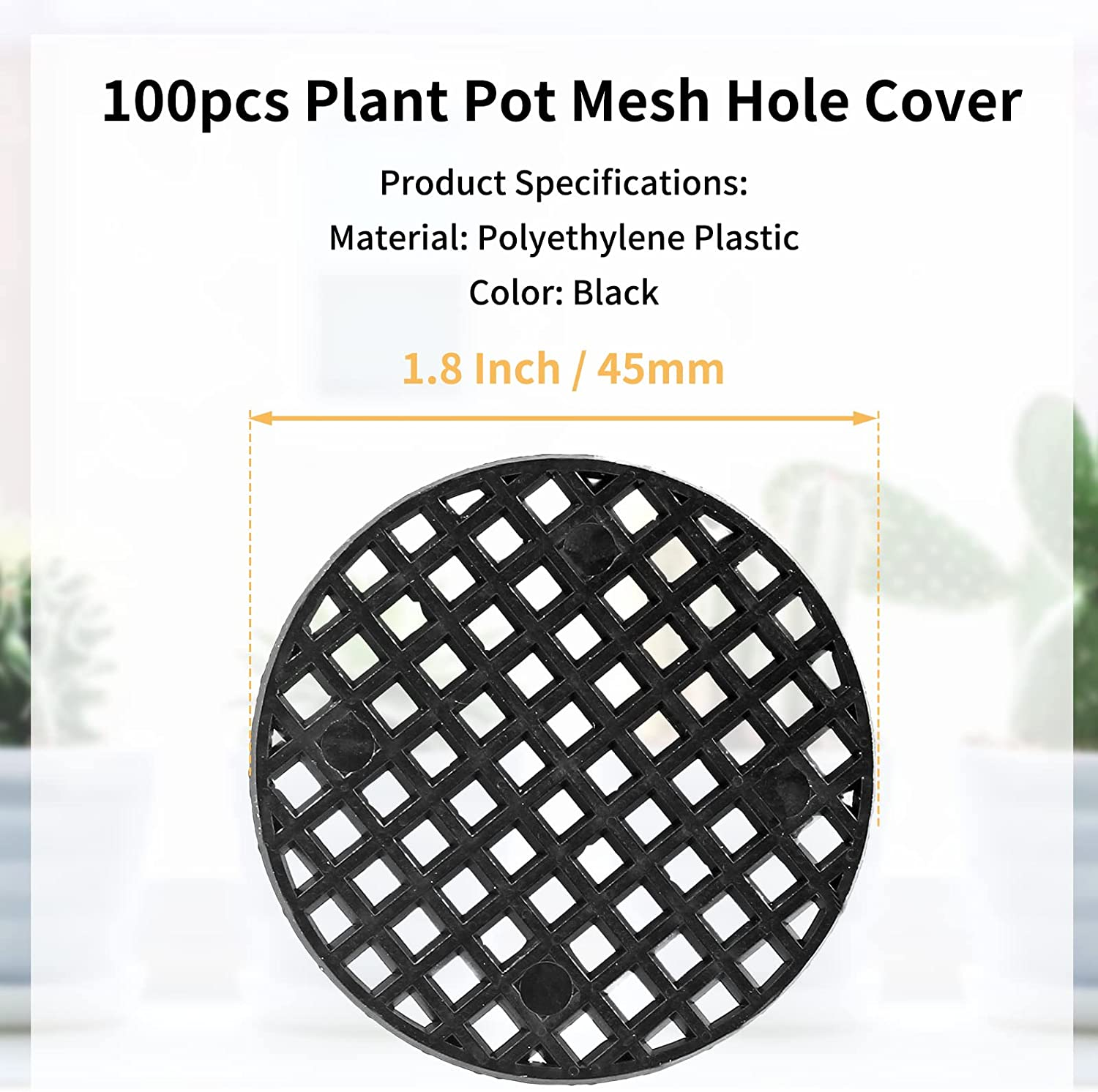 Bivethoi 100Pcs Plant Pot Mesh Screen, Black, 1.8" (45Mm), Garden, Aeration, Round, Both Indoor/Outdoor, Planter, Polyethylene (PE), Insert, Pot, Plant Pot Screen image number 5