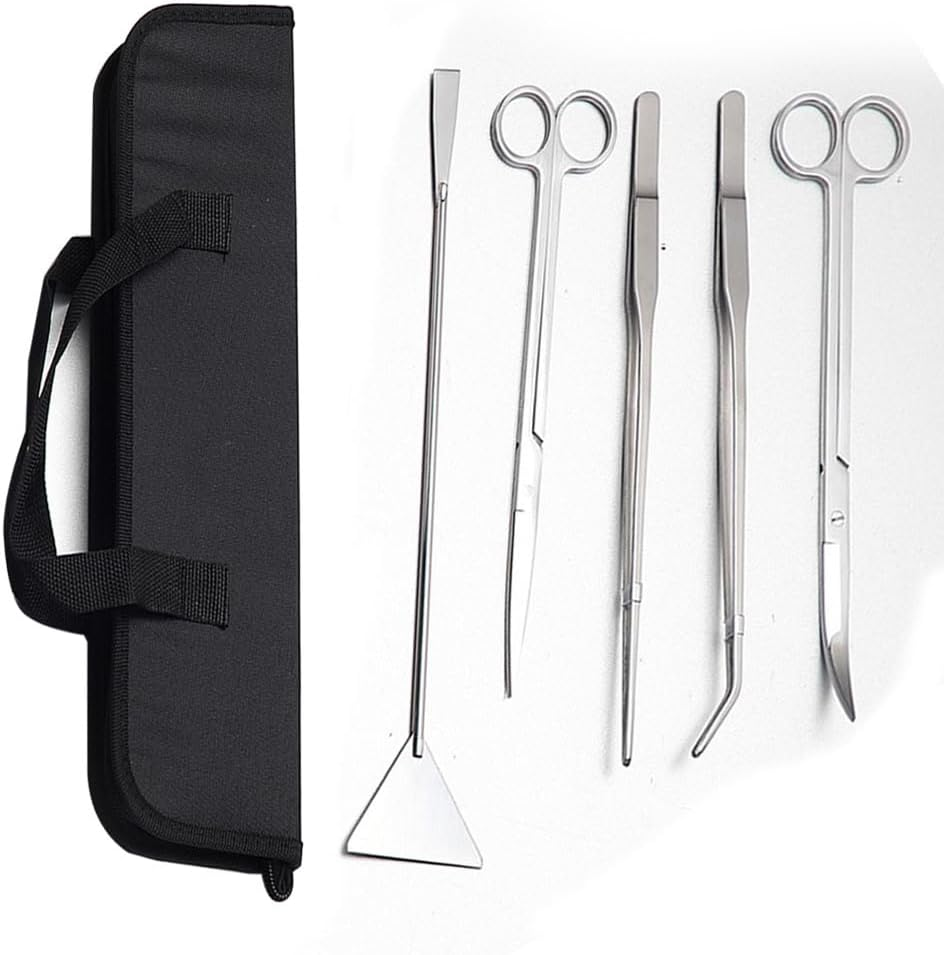 5 Pieces Aquarium Scissor Tools Kit,Aquarium Scissor Tweezers Spatula Tool,5 in 1 Stainless Steel Aquatic Plants Aquascaping Tools Set, for Aquariums and Fish Tank. image number 1