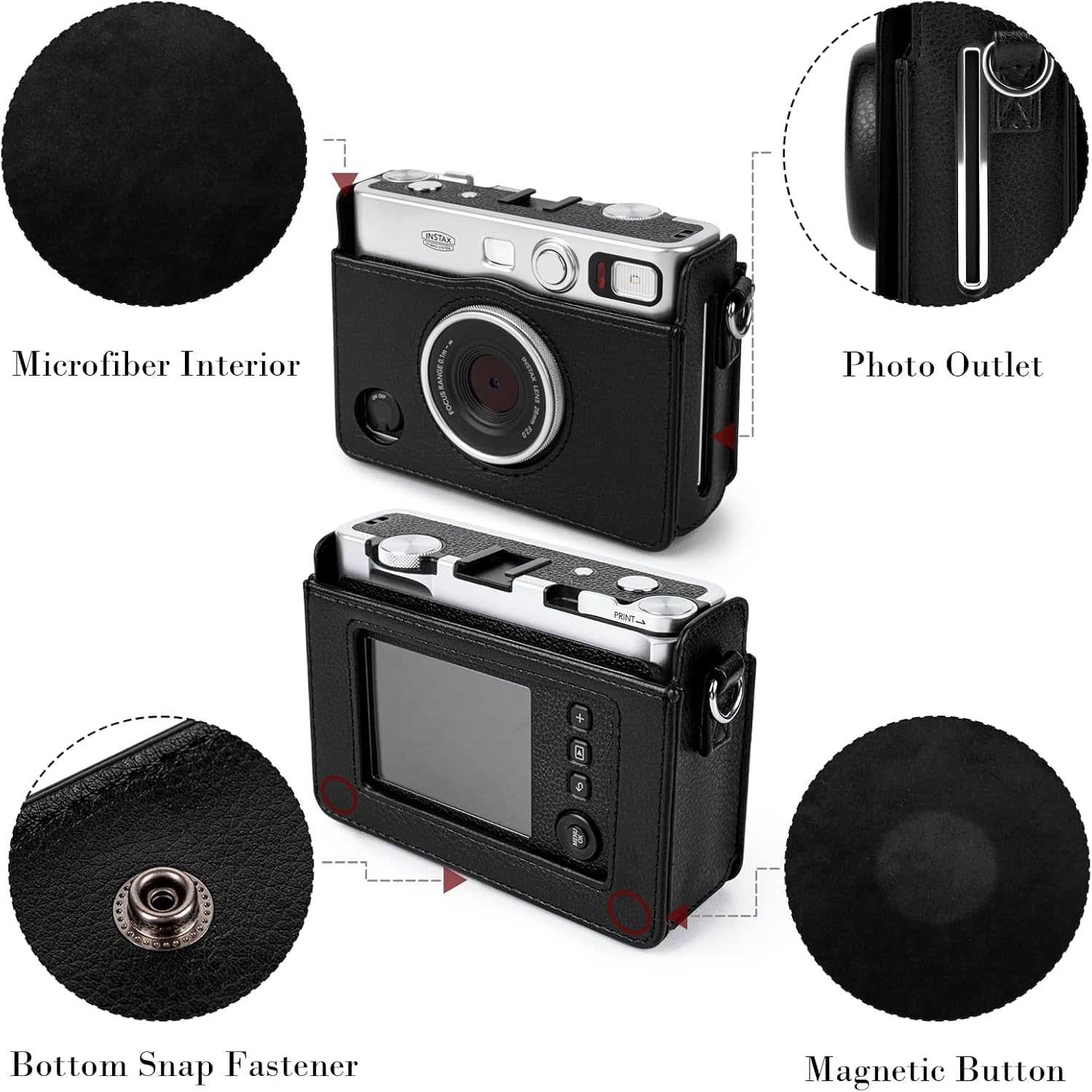 Rieibi Mini EVO Case - Vintage PU Leather Protective Case for Fuji Instax Mini EVO Instant Camera - Removable Case with Adjustable Shoulder Strap Battery Charging Port - Black - Black image number 4
