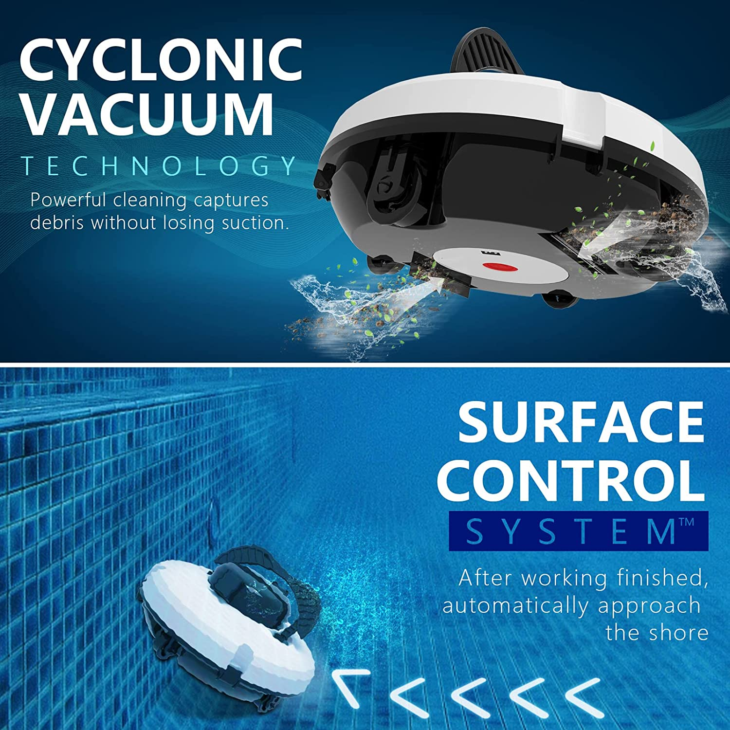 (2023 Upgrade) Cordless Robotic Pool Cleaner, Automatic Pool Vacuum with Dual-Drive Motors in Ground Pool Cleaner Vacuum, Pool Vacuum for above Ground Pool up to 600 Sq.Ft (Lasts 120 Mins) image number 1