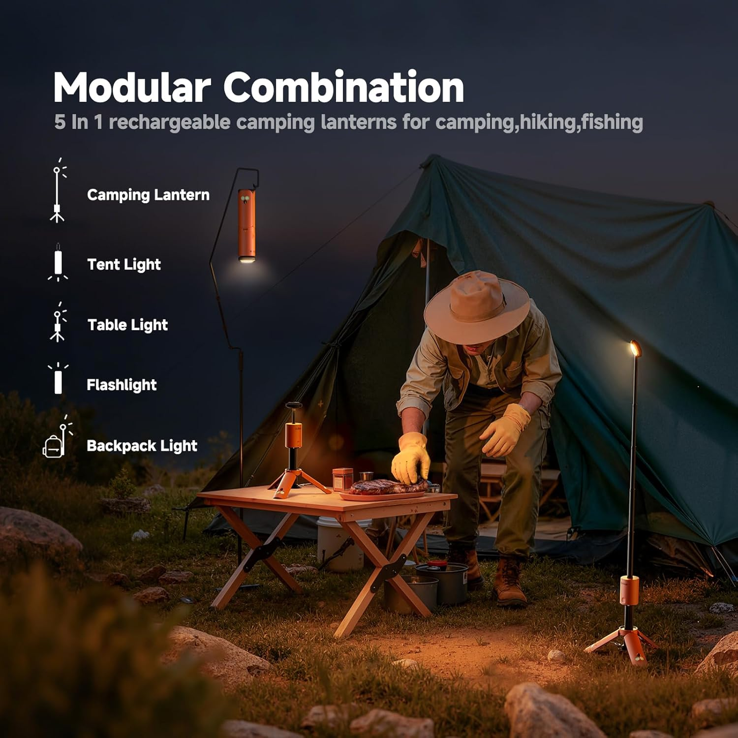 Camping Light Telescopic, Collapsible Magnetic Camping Lantern with 12000Mah Battery, Telescoping IPX6/IPX7 Waterproof Flashlights, Camping Lamp for Emergency, Camping image number 4