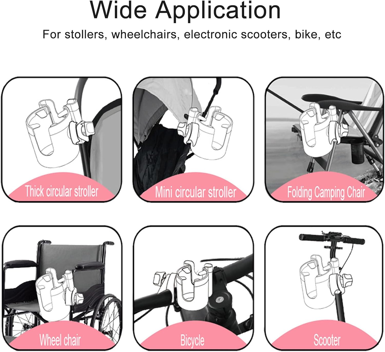 2-In-1 Stroller Cup Holder with Phone Holder, 360&deg; Rotable Organizer for Pram, Bike, E-Bike, Scooter, Wheelchair, Walker, Compatible for Different Bodys of a Cup, like Baby Bottle, Drinks image number 5