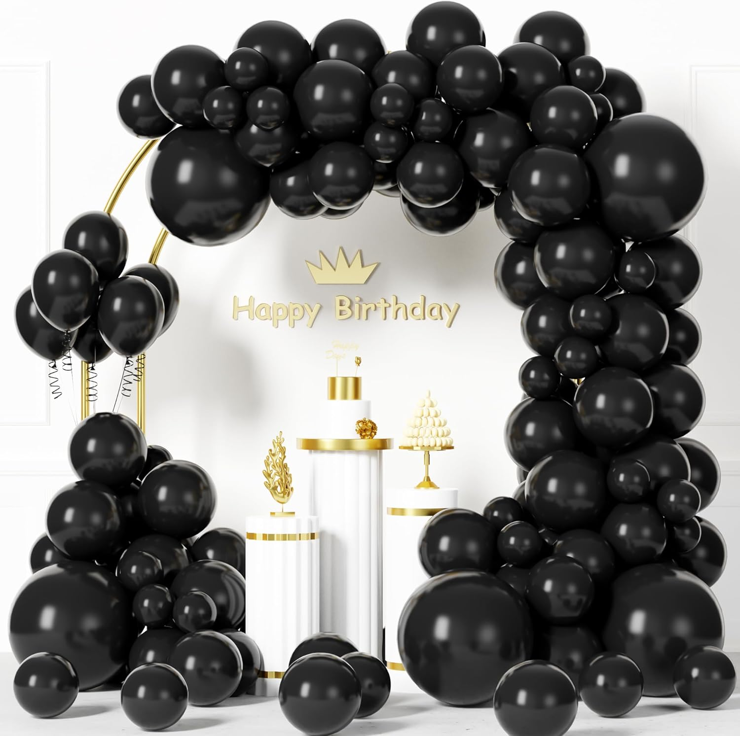 Black and Gold Balloon Garland Arch Kit, 140PCS Black Gold Confetti Balloons Arch Kit 5 10 12 18 Inch Different Sizes Latex Balloons for Graduation Birthday New Year Anniversary Party Decorations