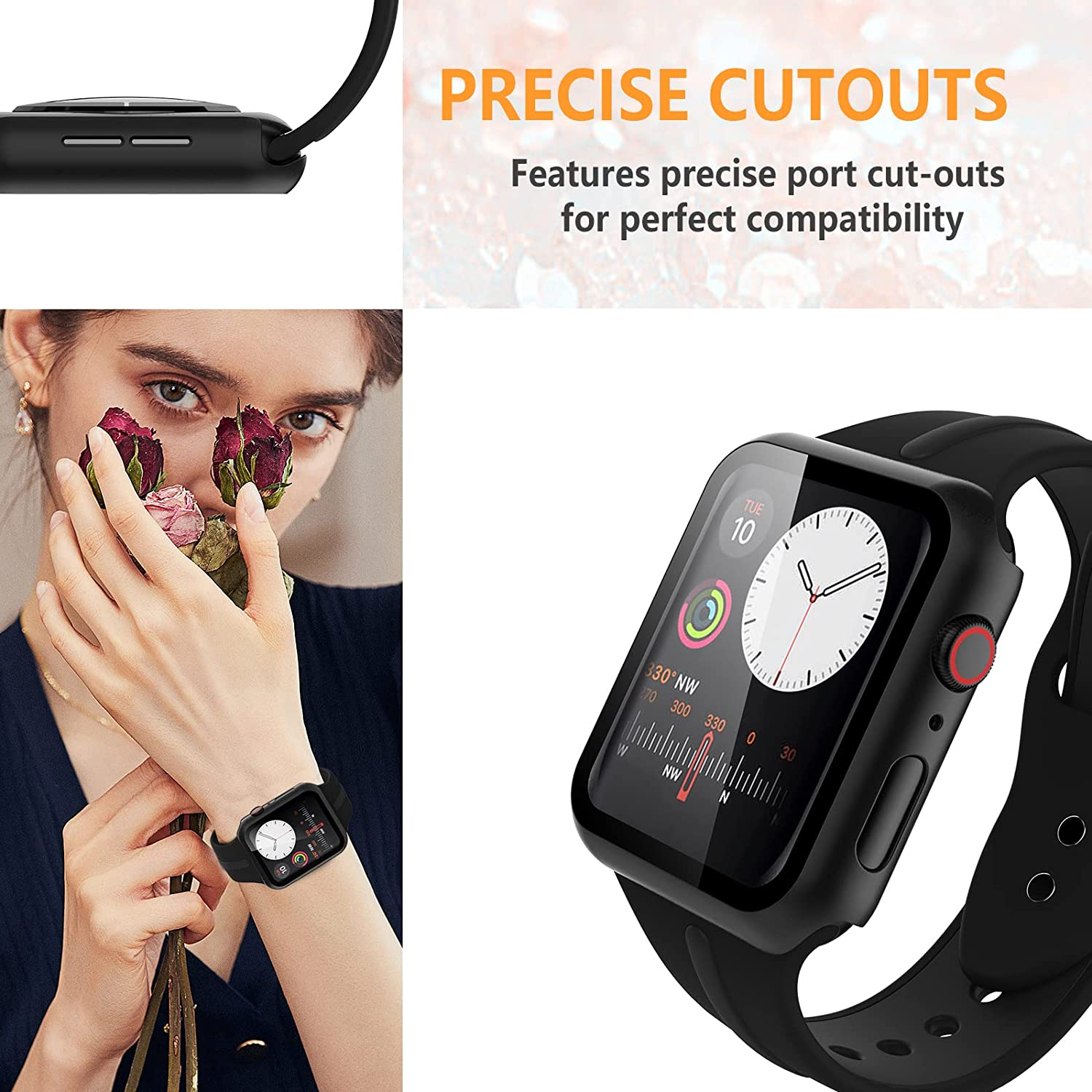 Hianjoo (2 Pack) Case Compatible with Apple Watch SE 2022 Series 6 Series 5 Series 4 40Mm, Built-In HD Tempered Glass Screen Protector Overall Cover Replacement for Iwatch SE 2022 Series 6/5/4, Black image number 6