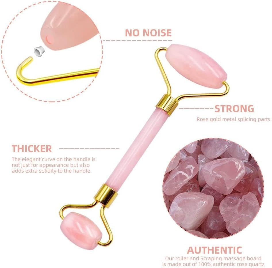Jade Face Roller & Gua Sha Set, Facial Beauty Roller and Face Massager Skincare Tools, anti Aging, Reduce Wrinkles and Relieve Muscle Tension, Crystal Pink image number 3