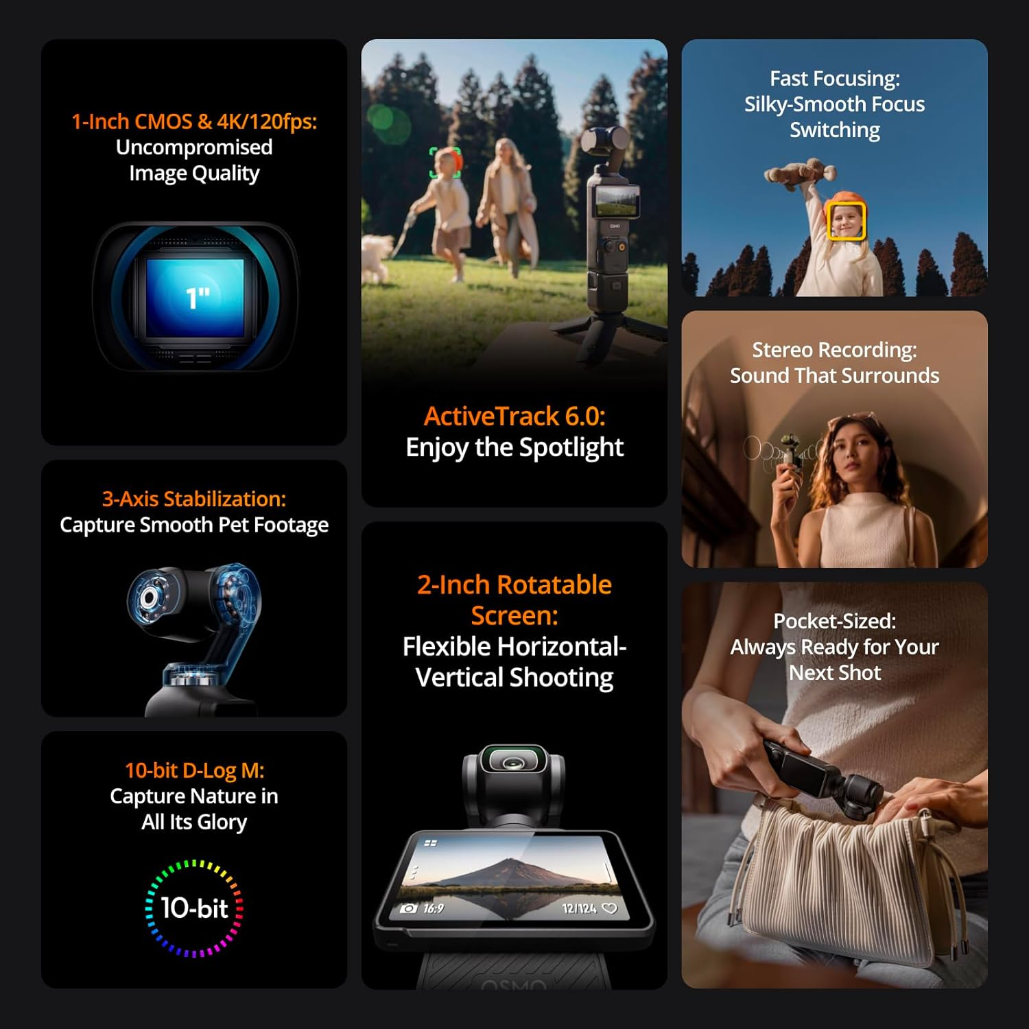 DJI Osmo Pocket 3, Vlogging Camera with 1'' CMOS & 4K/120Fps Video, 3-Axis Stabilization, Fast Focusing, Face/Object Tracking, 2" Rotatable Touchscreen, Digital Camera for Photography, Youtube image number 6