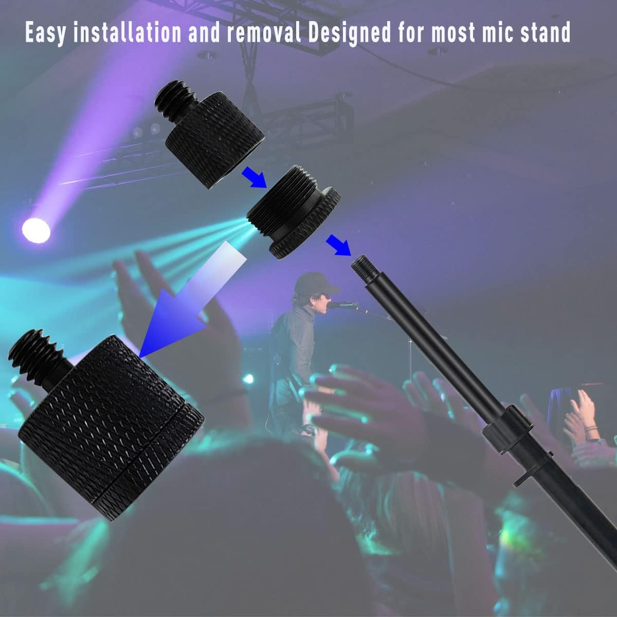 4 Pieces Mic Screw Adapter, 5/8 Female to 3/8 Male and 3/8 Female to 5/8 Male, 5/8 Female to 1/4 Male and 1/4 Female to 5/8 Male, Mic Thread Adapter, Microphone Adapter image number 5