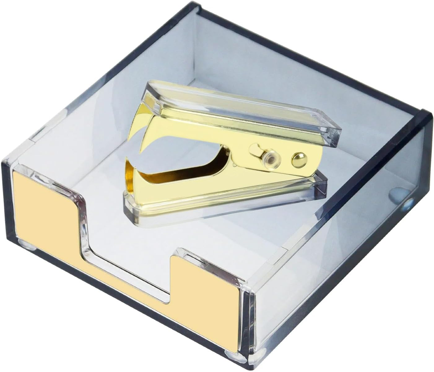 Multibey Clear Acrylic Desktop Set Self-Stick Note Holders & Staple Removers Tool Memo Pad Holder Dispenser Office School Supplies (Gold)