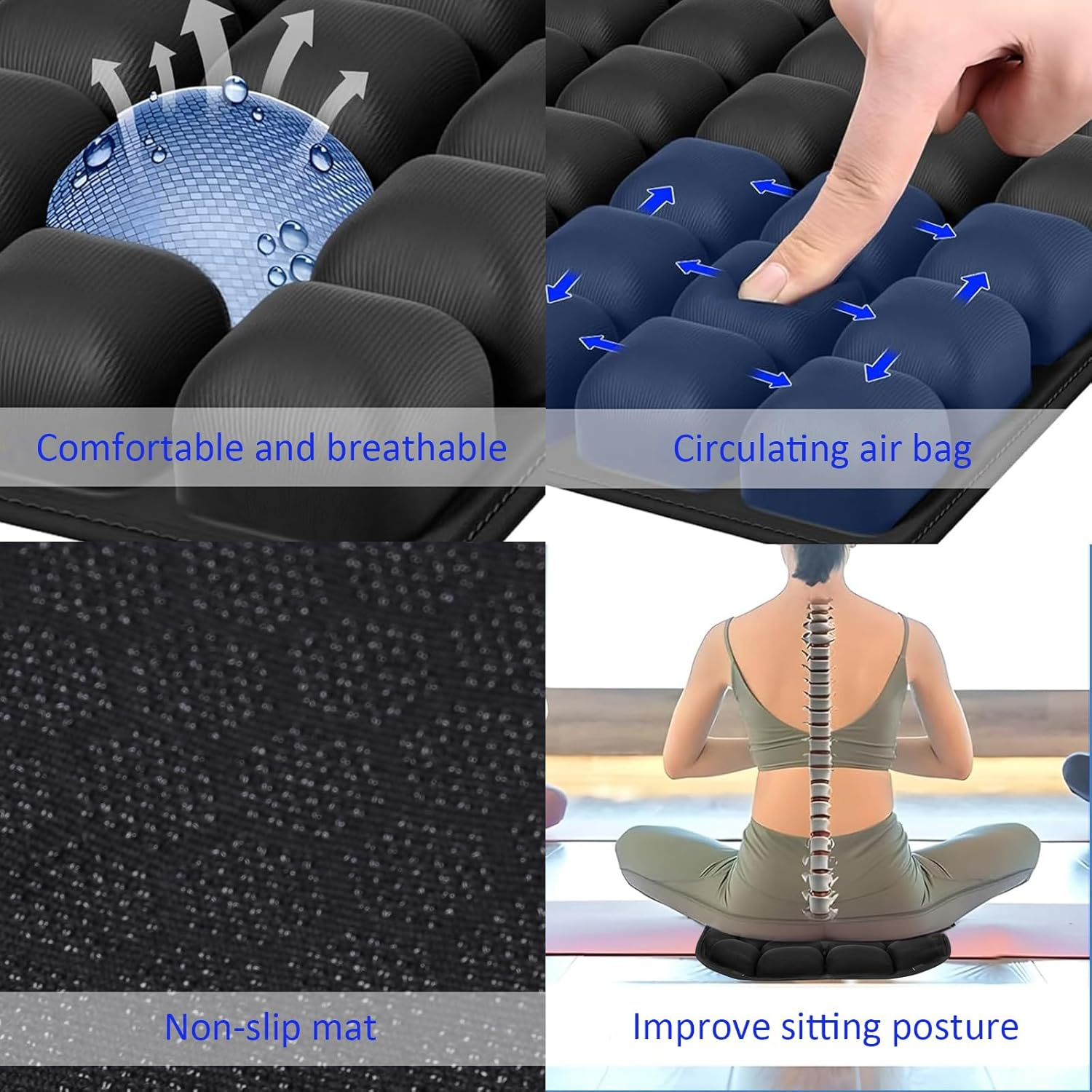 Portable Travel Cushion, 3D Air Cell Seat Cushion for Hemorrhoid and Tailbone Pain Relief, Manual Press Inflateable Seat Cushion for Long Sitting in Airplane Wheelchair, Car Set, Office Chair image number 4