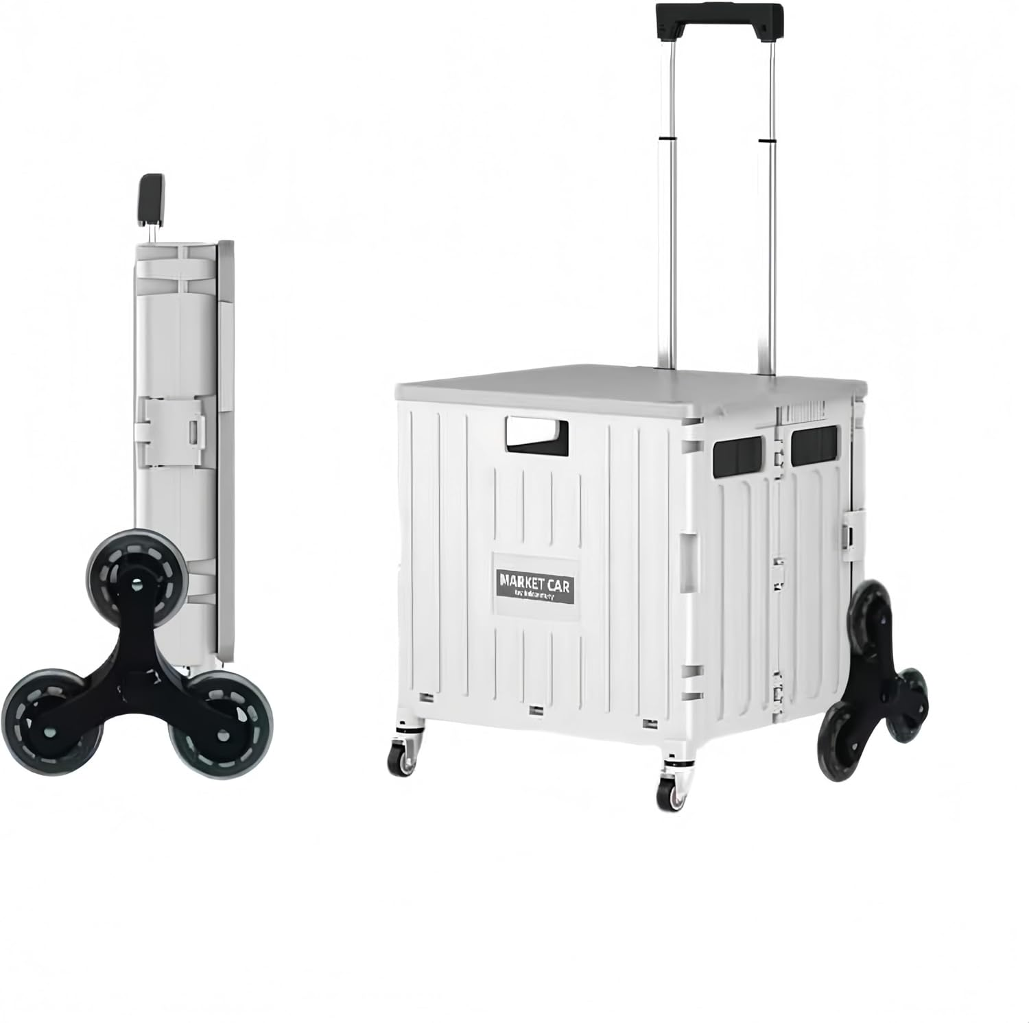 Foldable Shopping Cart 65L Plastic Shopping Trolley Stair Climbing Utility Crate,Folding Utility Cart Portable Rolling Crate with Collapsible 360&deg; Rotate Wheels&Telescoping Handle (White) image number 3