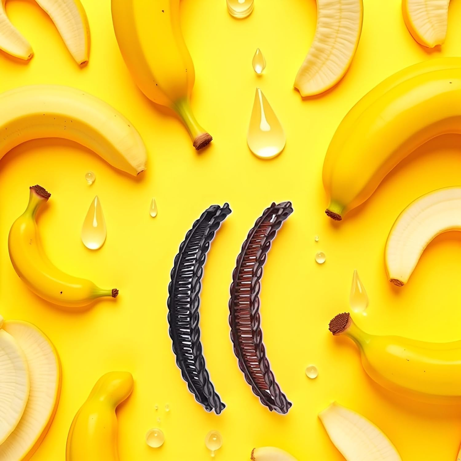 2 Pcs One Black and One Brown Large Banana Clips Fish Clips Long Hair Clips Banana Fish Clip Hair Accessories image number 1