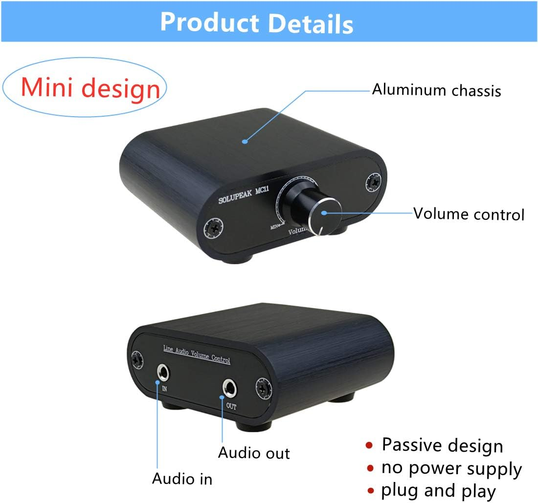 3.5 Mm Audio Volume Controller, Line Volume Control Box, 1/8" Aux Mini Inline Attenuator Knob -MC11 image number 1