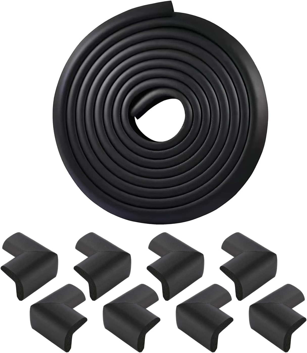 Aedlcal Edge Corner Protector, Baby Proofing Edge Protector Pre-Taped Edge Protector Strip with 8 Corner Guards Soft Rubber Foam Cushion Furniture Corner & Edge Safety Bumpers (Black, 32.8Ft/10M) image number 2
