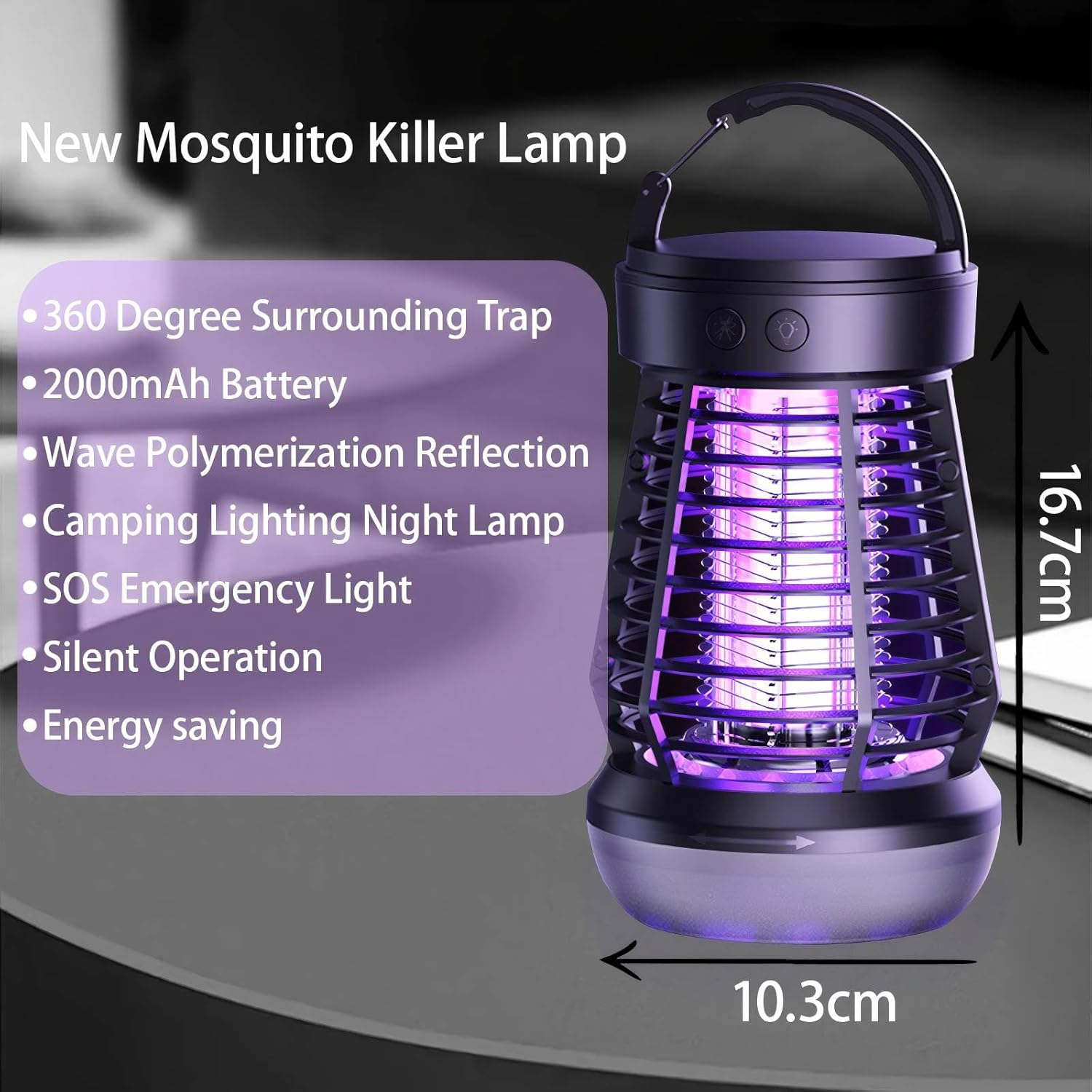 Bug Zapper Outdoor, Mosquito Zapper 2 in 1 Portable & Rechargeable Bug Zapper Outdoor with 2000Mah Battery & LED Night Light, Electric Fly Zapper for outside Camping, Patio, Backyard, Garden image number 4