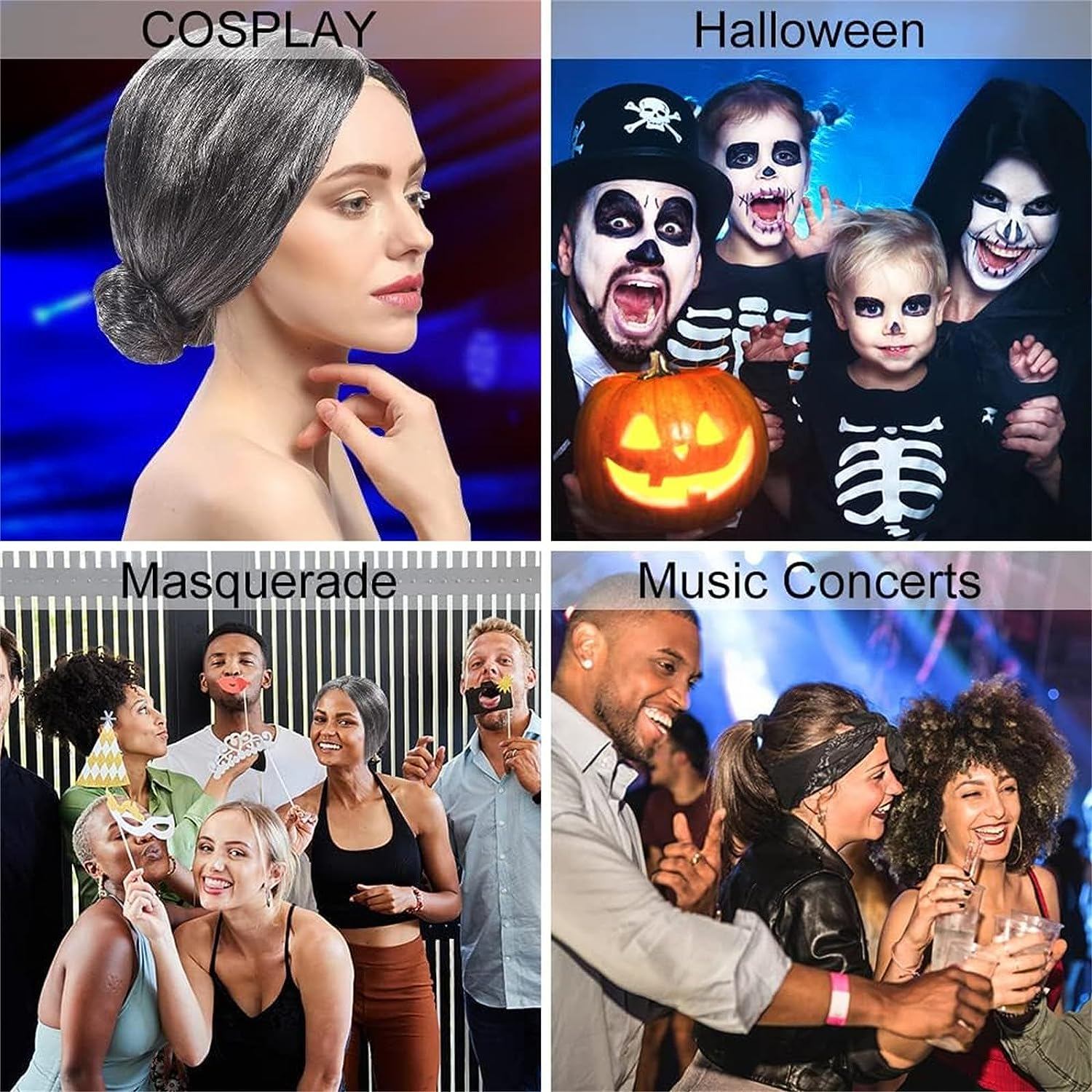 8 Pcs/Set Grandma Old Lady Dress up Set, Granny Costume Wig Adult Kid Halloween Masquerade Cosplay Party Witch Decoration Event (Dark Gray Bun) image number 4