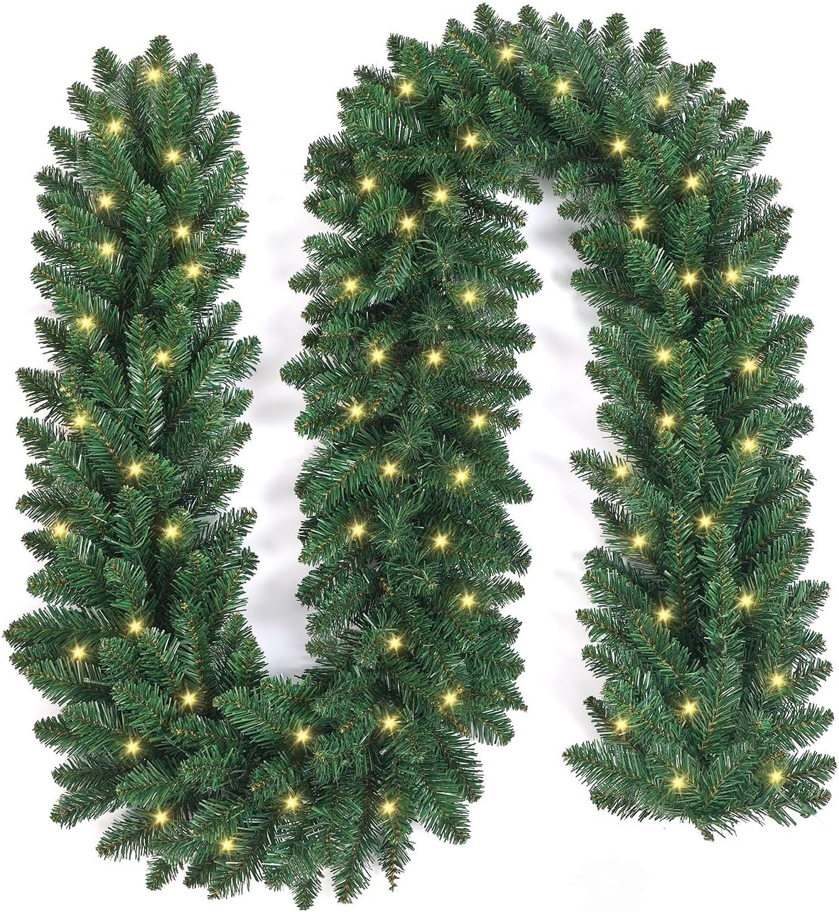 9Ft Christmas Garland with LED Lights Battery Operated, Prelit Xmas Garland for Mantle, Fireplace, Stairs Railing, Artificial Christmas Garland Indoor and Outdoor Decorations image number 6
