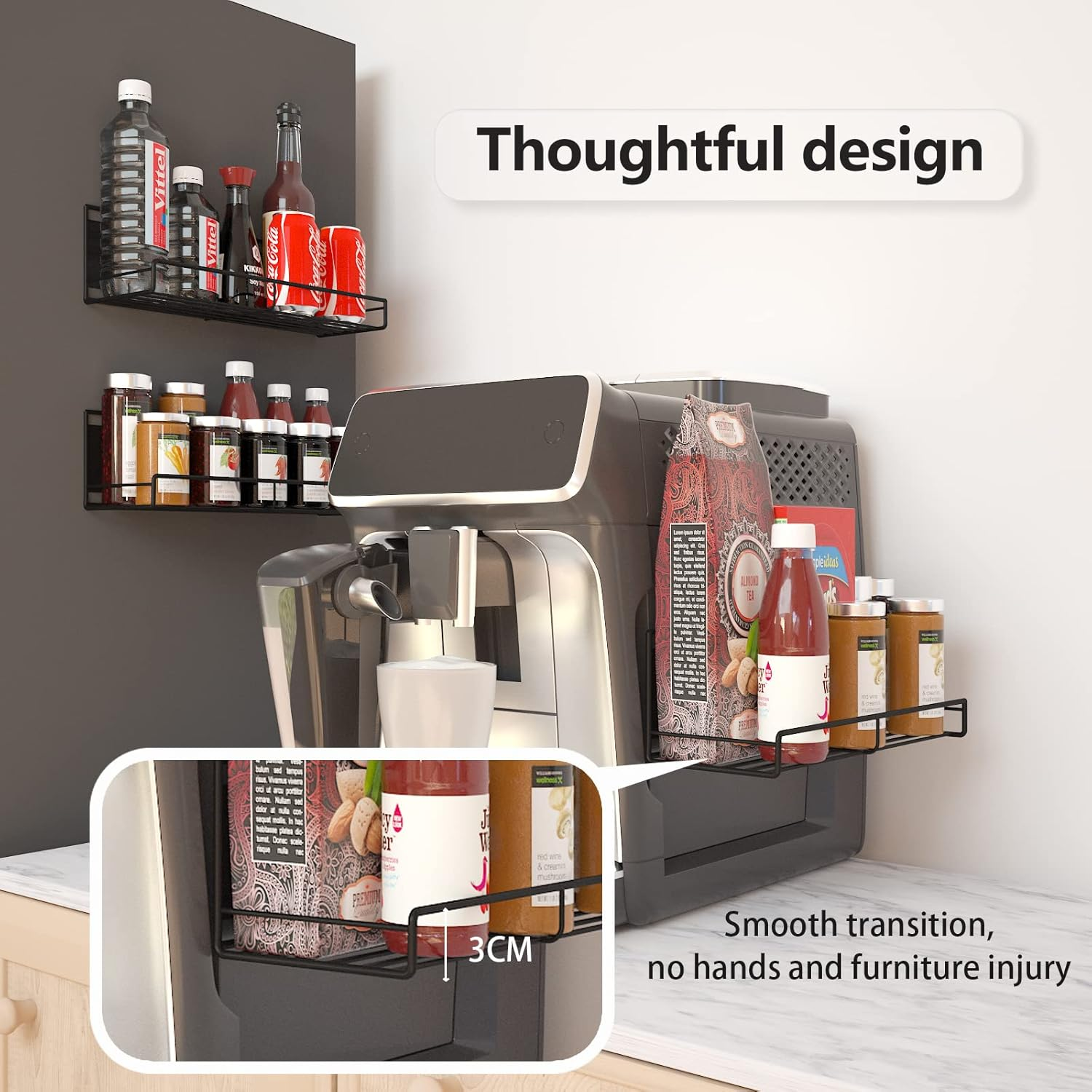 4 Pack Magnetic Spice Rack for Refrigerator,Spice Storage Fridge Shelf for Kitchen Organizer,Easy to Use (Black, 4 Pack) image number 4