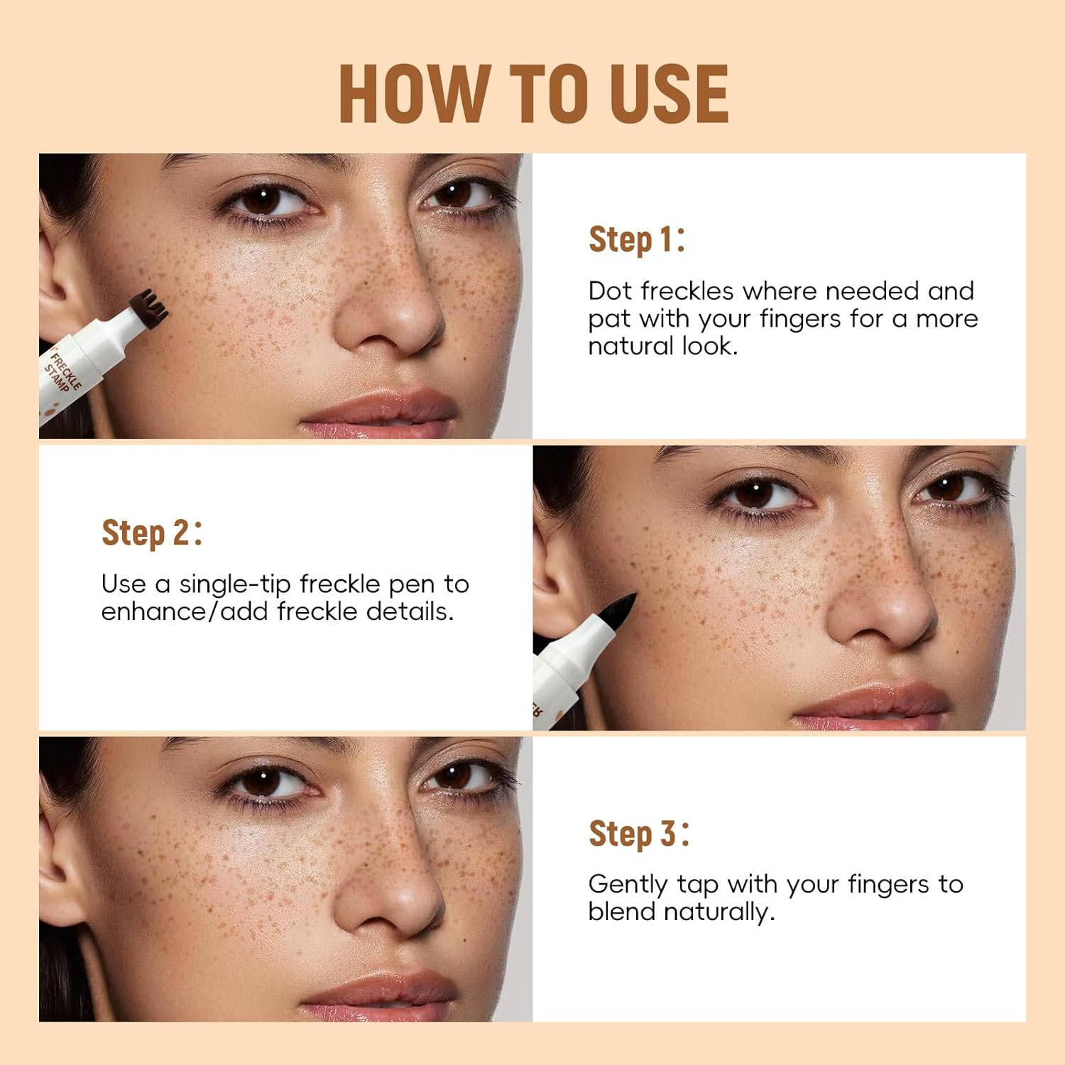 Noerrors 2 Colours Freckle Stamp Pen, Dual Ended 2 in 1 Artificial Freckle Marker Waterproof Quick Drying Eyeliner for Natural Sun Kiss Makeup, Light Brown & Dark Brown image number 5