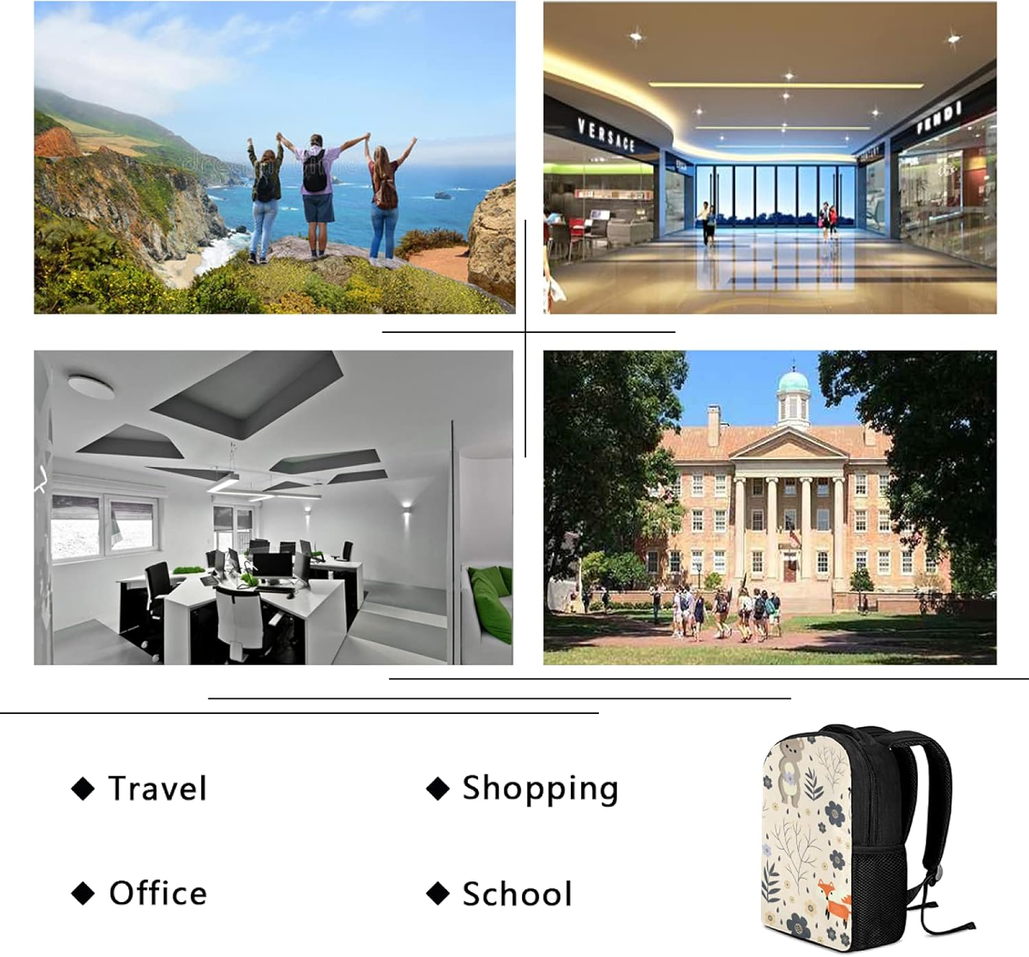 Cartoon Forest Animal Backpack for Boys and Girls Water Resistant Preschool Backpack Lightweight Bookbags Camping Travel School Shoulder Bag, Multi, 44 X 28 Cm image number 6