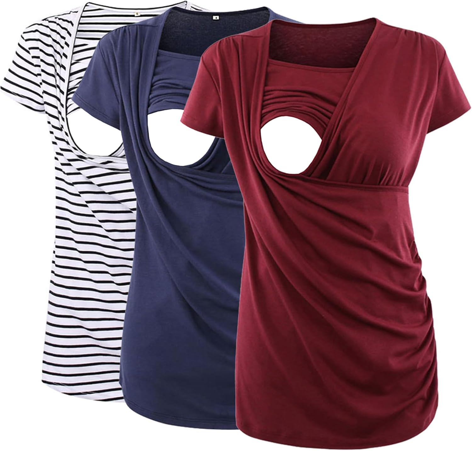 Jinson 3 Packs Women'S Ruched Side-Shirred Nursing Top Short Long Sleeve Breastfeeding Tee Shirt