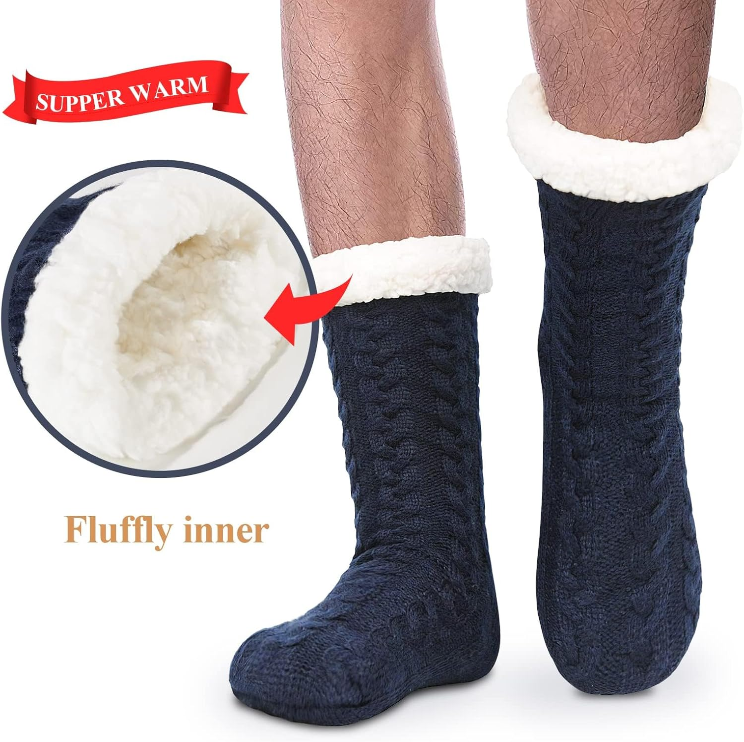 YADIFEN Mens Warm Fleece Lined Winter Soft Non Slip Socks Mens Slipper Socks (One Size Fits 6-12) image number 6