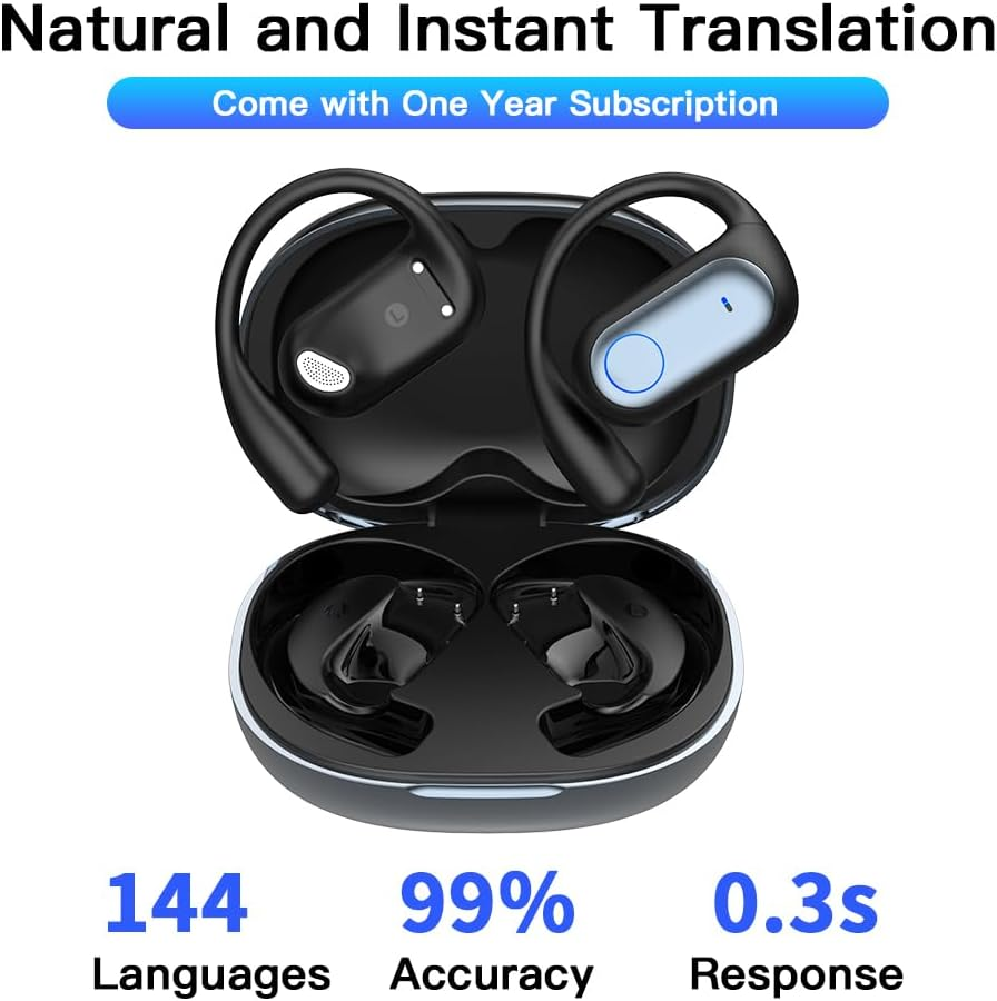 AI Real-Time Translation Earbuds, Bluetooth 5.4 Headphones Translator for 144 Languages & Accents, OWS LCD Touch Screen Real-Time Earphones Fit Ios and Android Ideal for Travel Business Learning image number 2