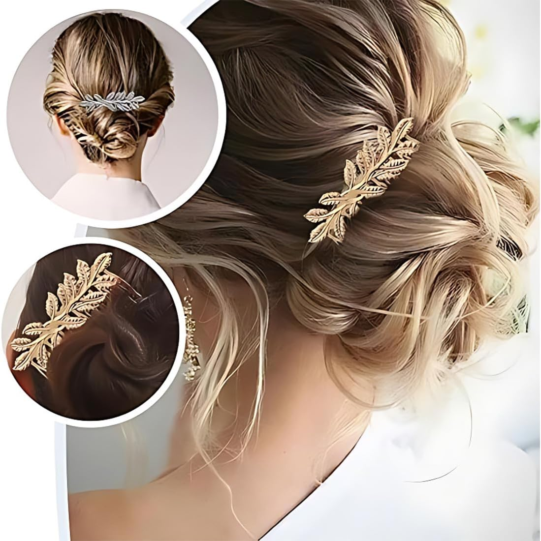 LAKJUOZ Pack of 3 Gold Hair Accessories, Golden Hair Combs, Elegant Smooth Alloy Leaf Hair Accessories for Women, Beautiful and Charming, Easy to Use, Ideal for Individual Hair Styling Design image number 1