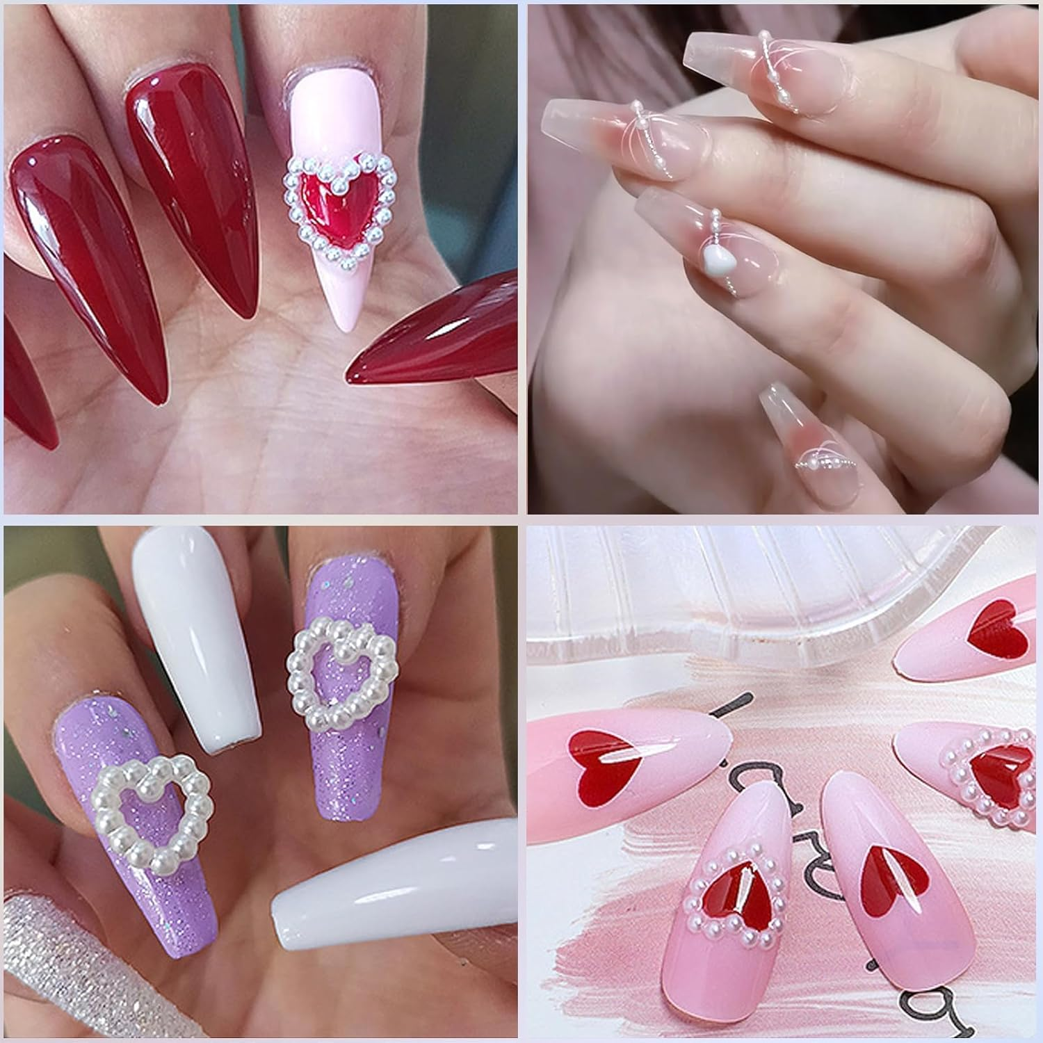 3D Assorted Pearls Cute Bear Lollipop Candy Nail Charms for Manicure Crafts Accessories Set - Colorful Flower Heart Butterfly Bow Star Nail Charms image number 4