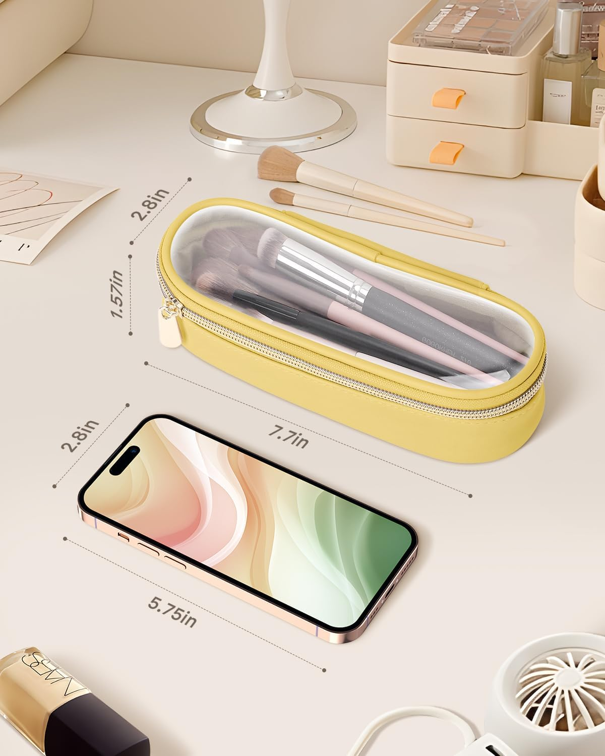 Clear Travel Makeup Brush Holder, Leather Makeup Brush Toiletry Bag image number 4