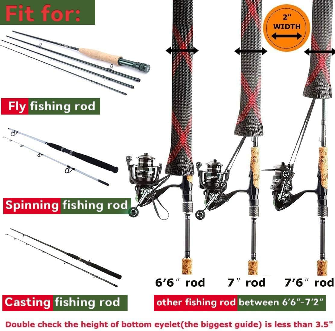 Rod Cover Sleeve,6 Pack Fishing Rod Socks for Fly Spinning Casting Sea Rod, Braided Mesh Fishing Pole Gloves Protector Gear W/ 6 Pack Rod Ties Straps,Fishing Accessories Tools,1 Dozen Kit by STSTECH image number 1