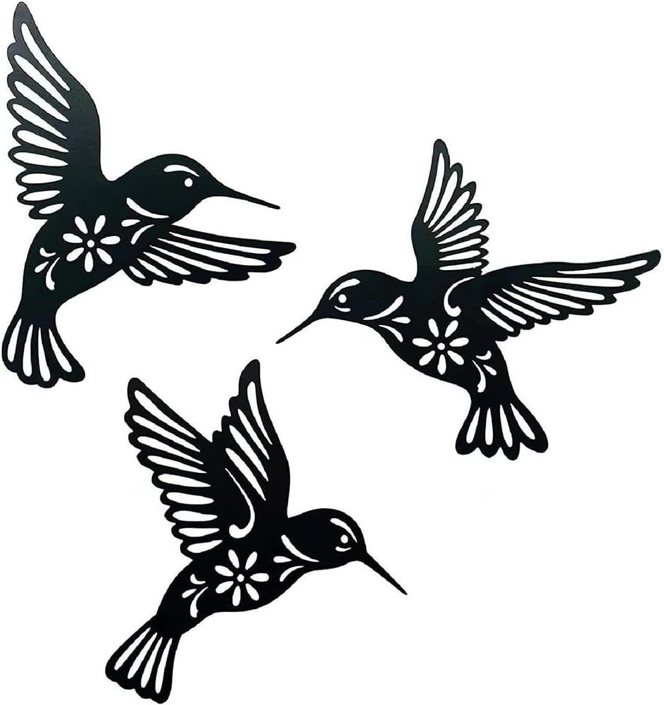 3 Pcs Black Metal Hummingbird Wall Art Decor - Iron Cutout Decorations for Home Hanging - Suitable for Patio, Balcony, Yard, Living Room, Bedroom, and Office image number 5