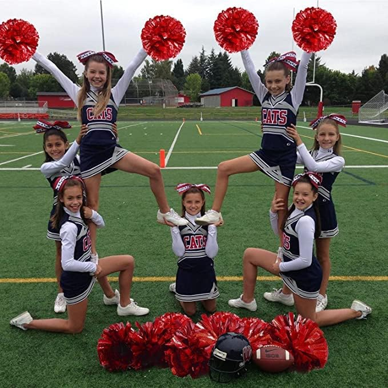 4 Pcs Cheerleading Pom Poms Metallic Cheerleader Pom Poms Cheer Squad Pompoms with Baton Handle for Kids Party Dance Cheering Sports Game image number 2