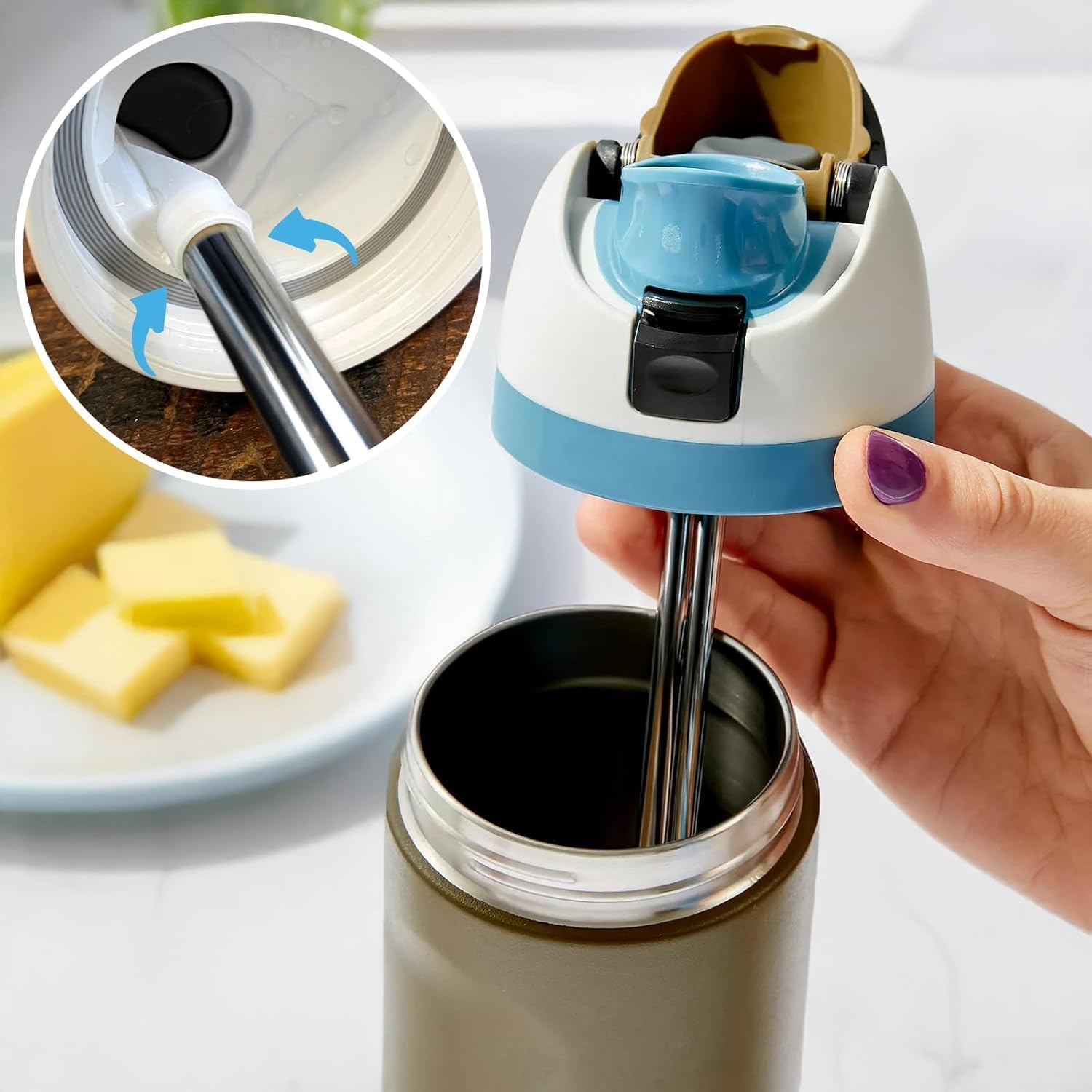 6 PCS Metal Replacement Straws for Owala Water Bottle 24 Oz 32 Oz, Reusable Stainless Steel Straws with 2 Cleaning Brush Compatible with Owala Water Bottle image number 4