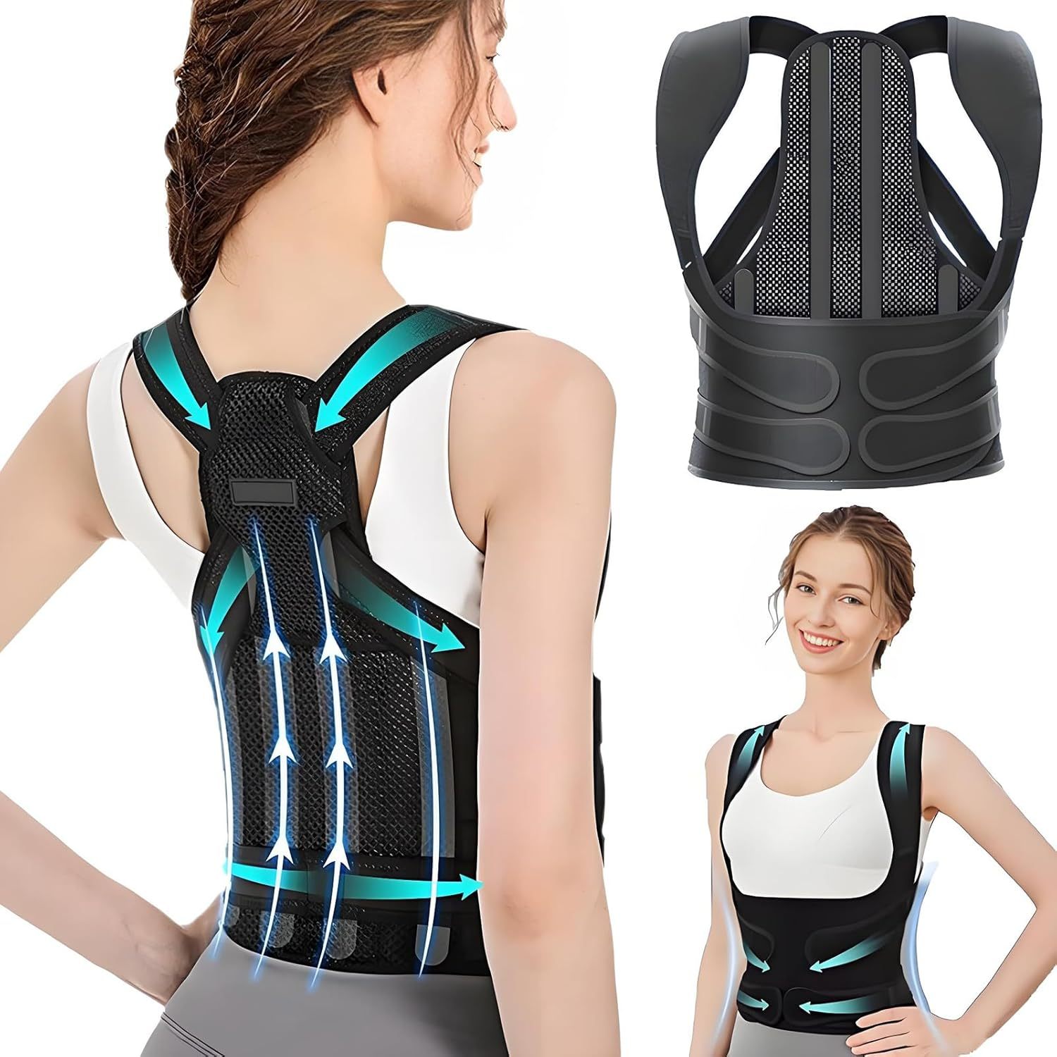 Anberyoo Posture Corrector for Women Men, 2 in 1 Adjustable Back Braces and Lumbar Supports for Relieves Upper and Lower Back Pain, Lmprove Back Posture with Back Support, Breathable and Comfortable (M) image number 2