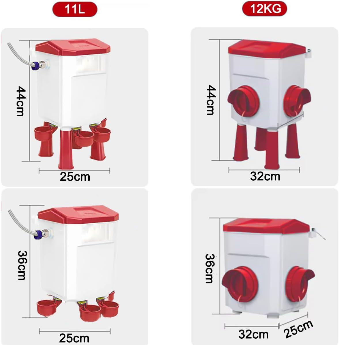 CLOUDSEASON Auto Chicken Feeder & Poultry Waterer with 145Cm Water Hose 12KG Feeder + 11L Waterer with Float Controlled No-Mess Design Portable for Chicken Coop (Red) image number 1