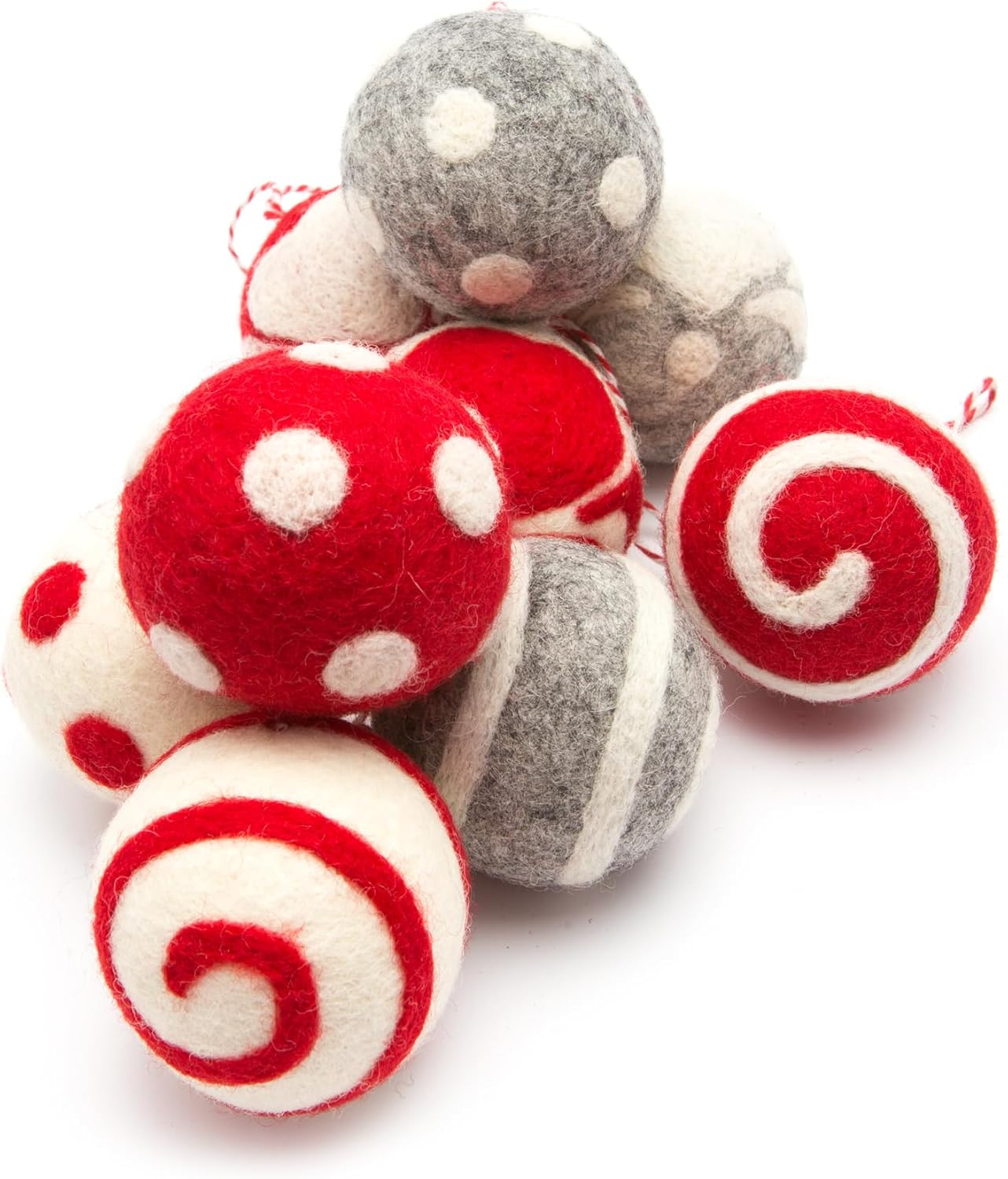 Glaciart One Felt Balls Christmas Ornaments (9 Pieces) 2 Inch (5 Cm), 100% New Zealand Wool, 3 Colors Hand-Felted in Nepal - Christmas Party Banner Decoration - Scandinavian Wool Snowflake image number 2