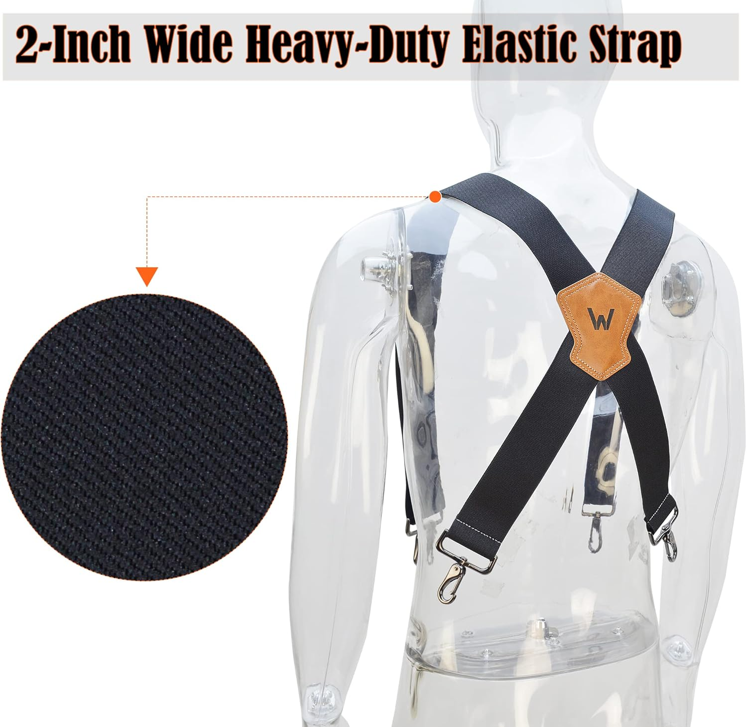 WELKINLAND Heavy-Duty 2Inch-Wide Full-Elastic Work Suspender for Jeans - Black image number 6