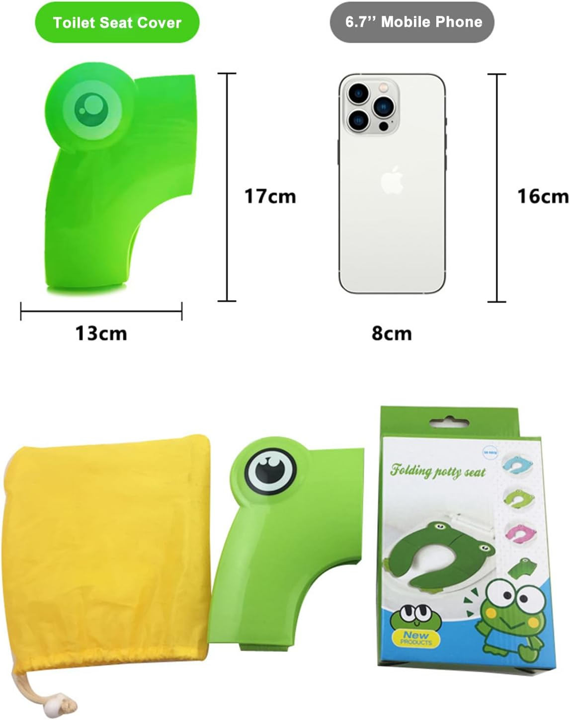 Beleeb Portable Toilet Seat Cover with Non-Slip Pads, Foldable Potty Training Seat for Toddlers, Reusable Travel Kids Toilet Seat with Carry Case, Green