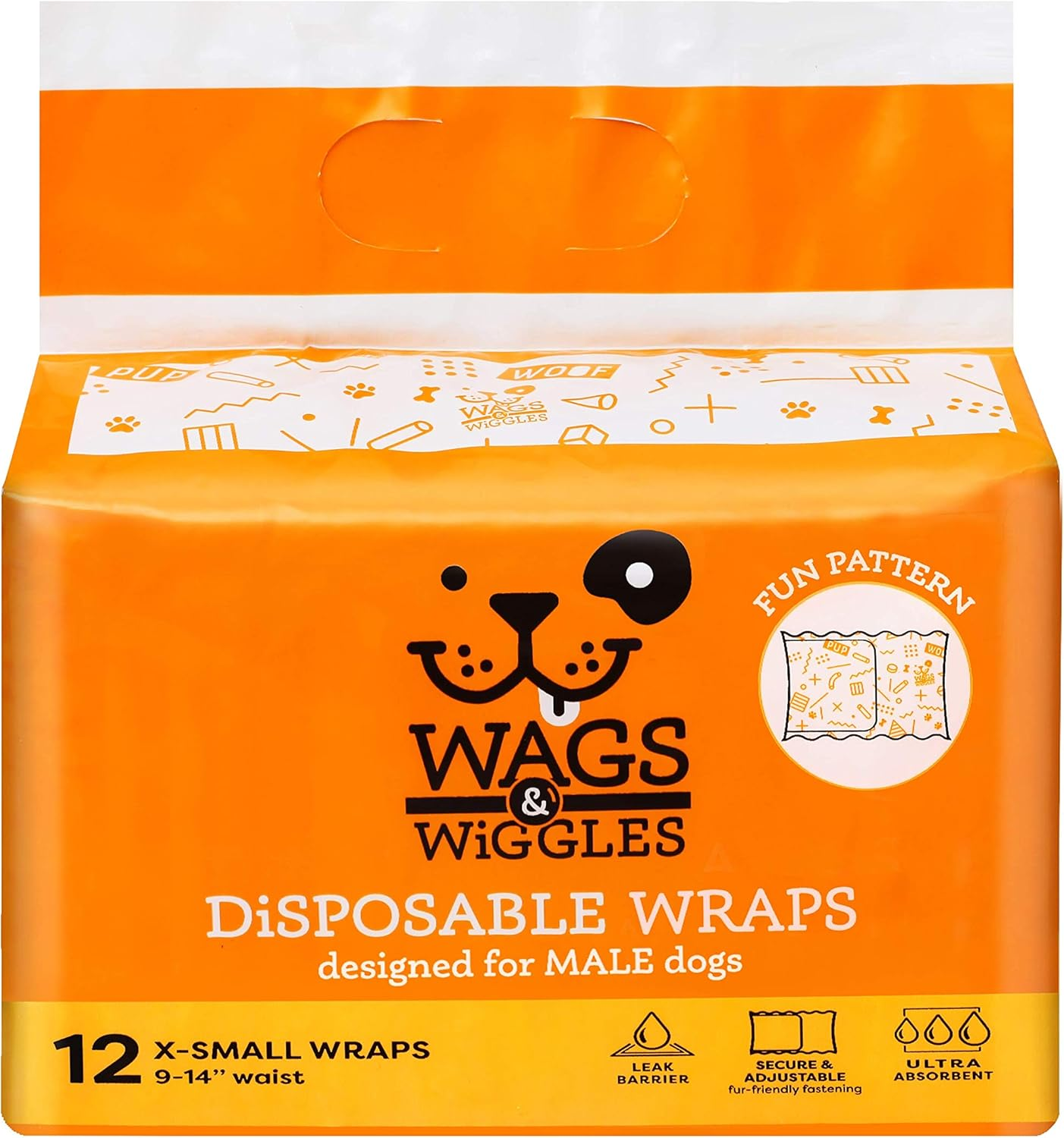 Wags & Wiggles Disposable Wraps for Male Dogs, X-Small, 12 Pack image number 4