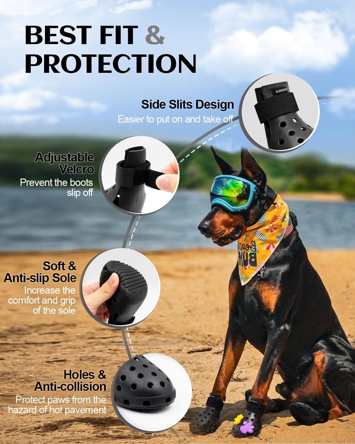 Dog Shoes for Hot Pavement - Dog Shoe for Small & Medium & Large, Dogs Boots Paw Protectors, Non-Slip, Waterproof, Easy-Clean Dogs Booties for Beach and Snow (Black, L)