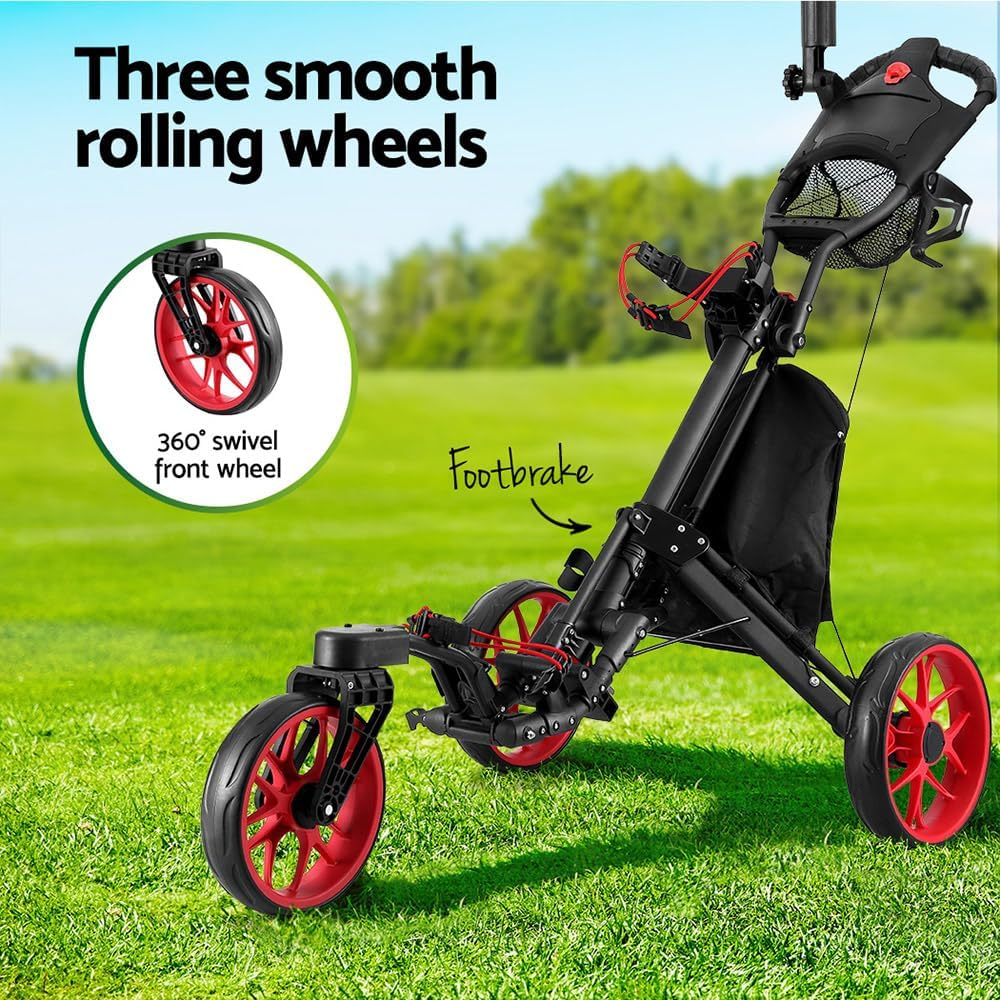 Everfit Golf Buggy Foldable Trolley Golf Cart Swivel Wheel Umbrella Bottle Stand image number 5