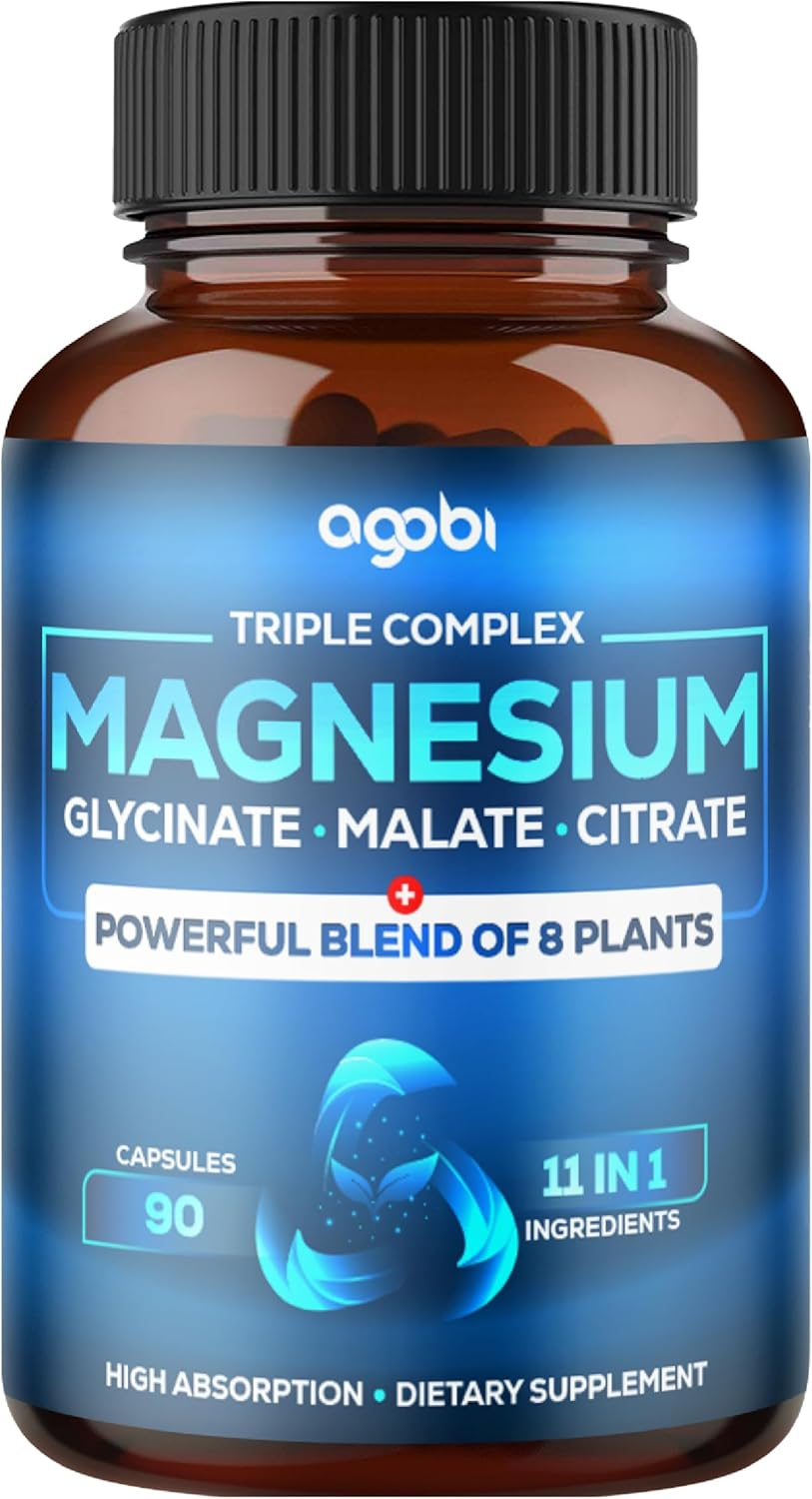 11In1 Magnesium Glycinate Chelate Complex with Magnesium Malate Powder, Pure Magnesium Citrate, Black Bean & Others - 90 Capsules