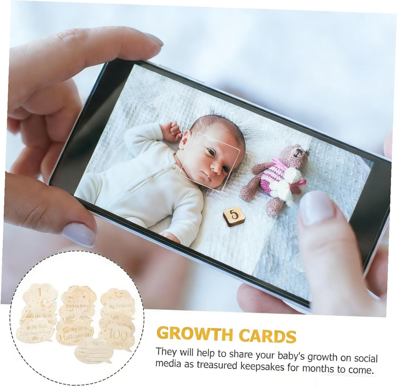 Newborn Cards Key Moment Wood Card for Announcement Boy Girl Birth Gifts for Girls Boys image number 4